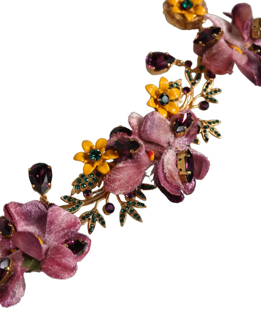 Collier Dolce & Gabbana en chaîne avec fleurs Fiori en laiton doré et cristaux