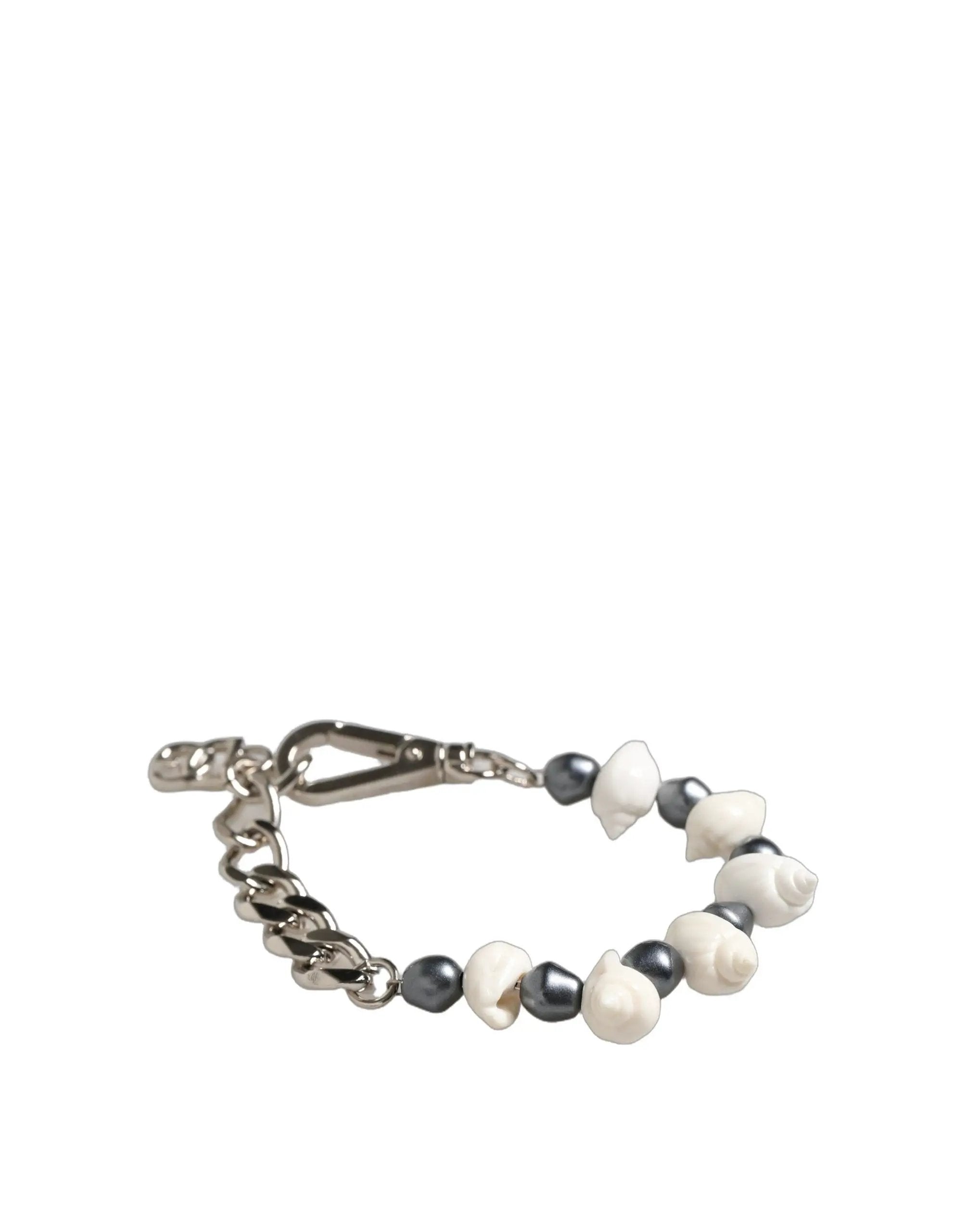 Bracelet Dolce &amp; Gabbana en laiton argenté avec pendentif coquillage et logo DG orné de perles