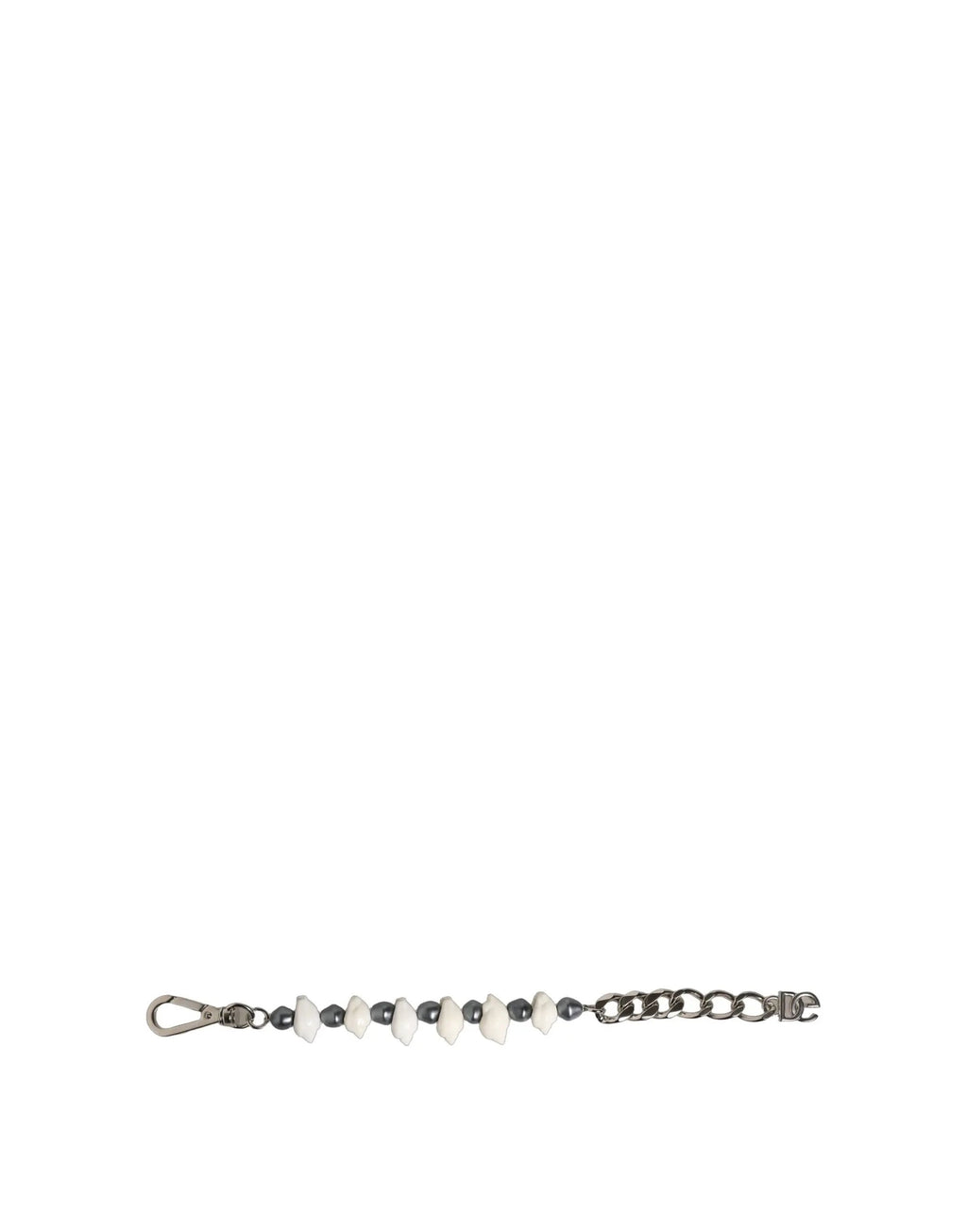 Dolce & Gabbana Silver Tone Brass Beaded Shell DG Logo Pendant Bracelet