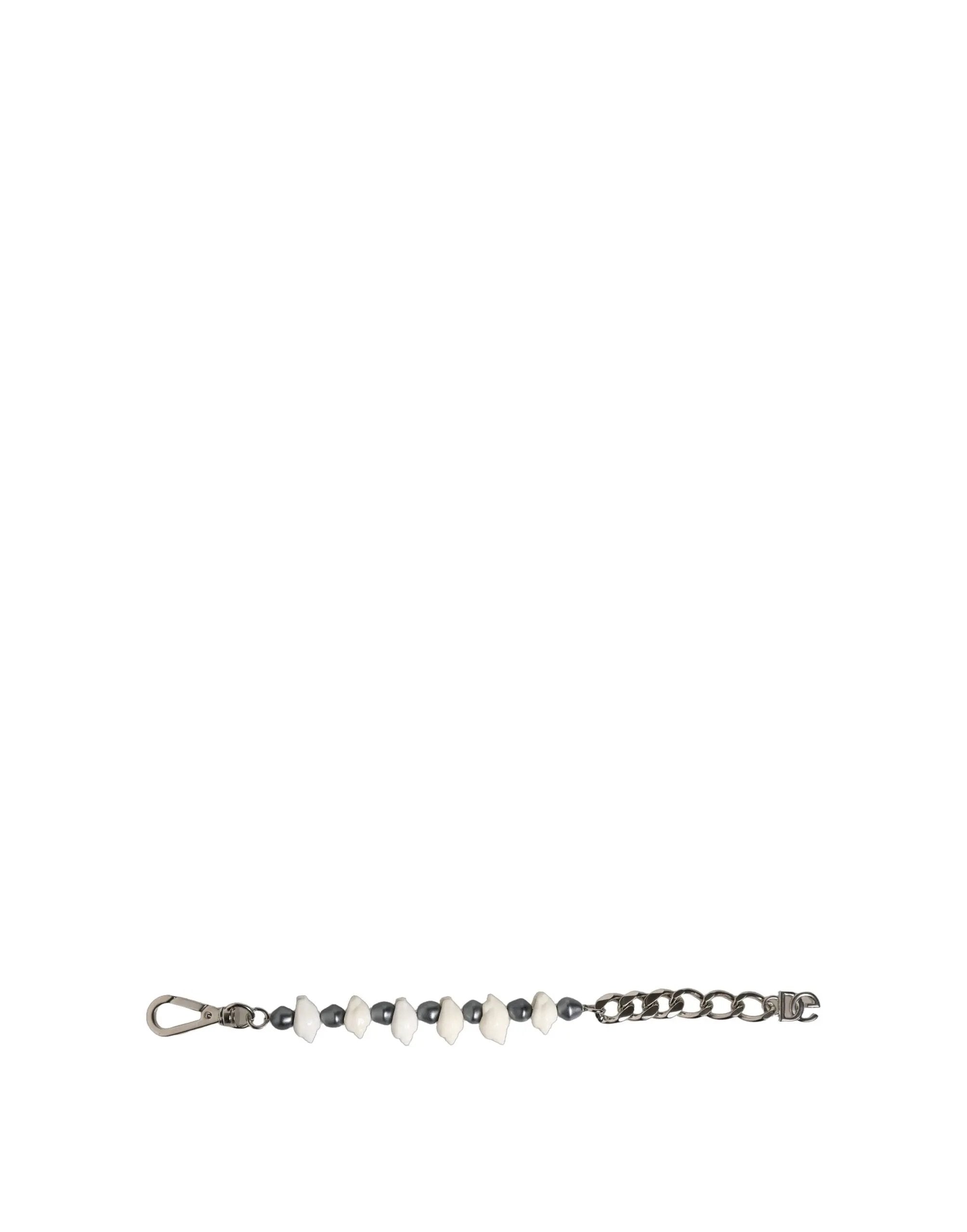 Dolce & Gabbana Silver Tone Brass Beaded Shell DG Logo Pendant Bracelet