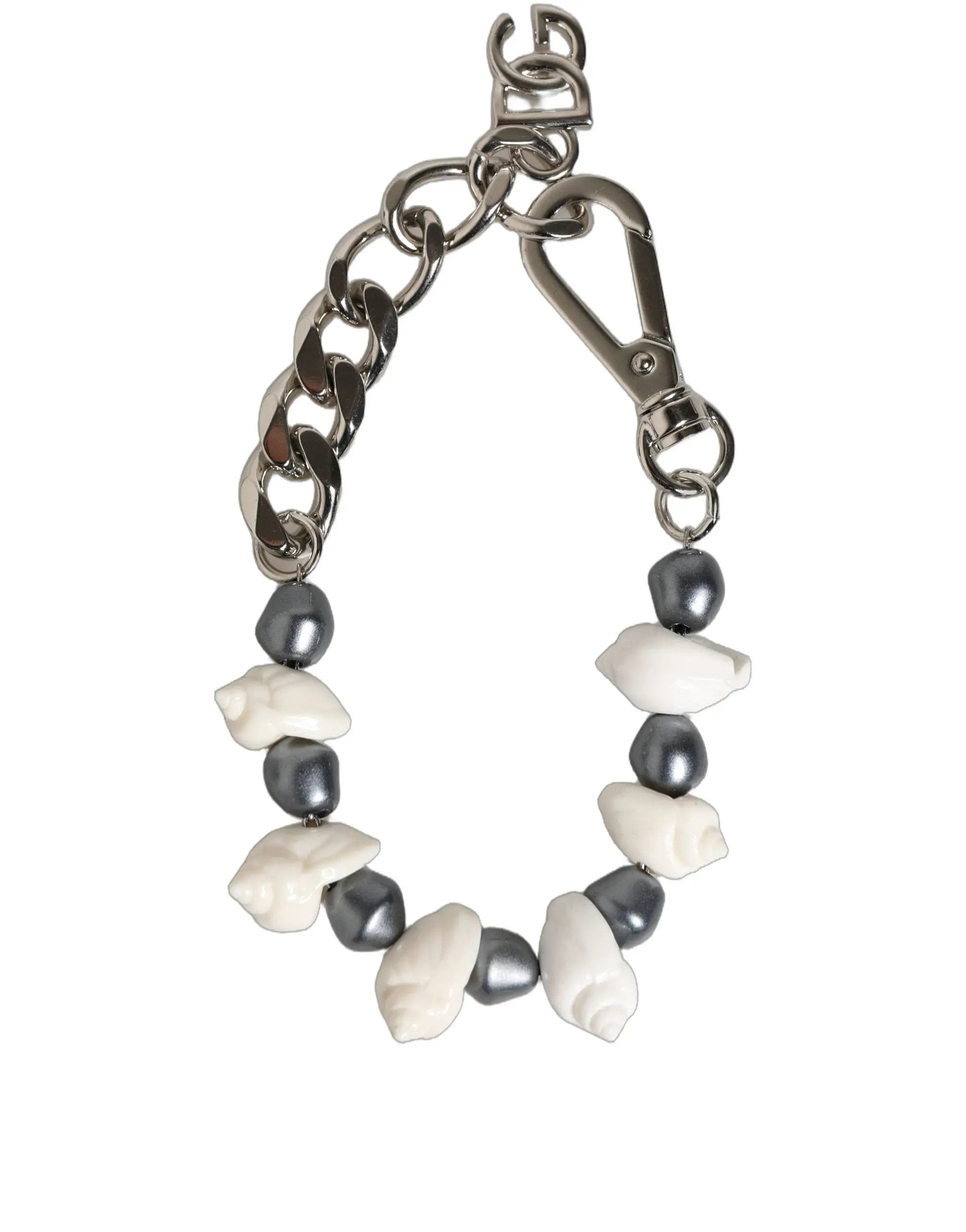 Bracelet Dolce &amp; Gabbana en laiton argenté avec pendentif coquillage et logo DG orné de perles
