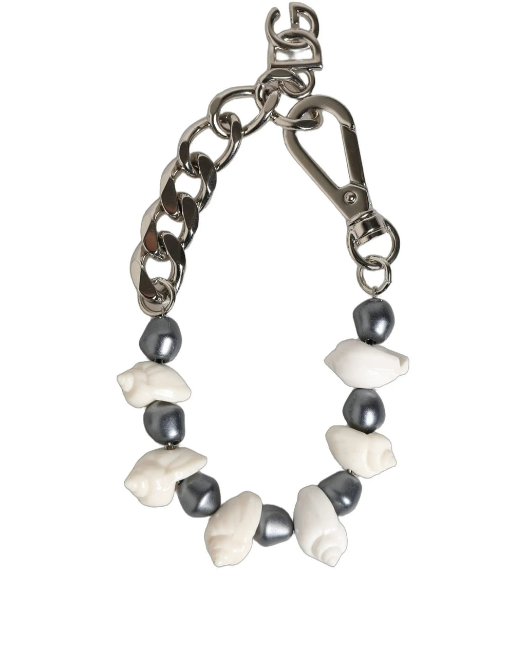 Bracelet Dolce &amp; Gabbana en laiton argenté avec pendentif coquillage et logo DG orné de perles