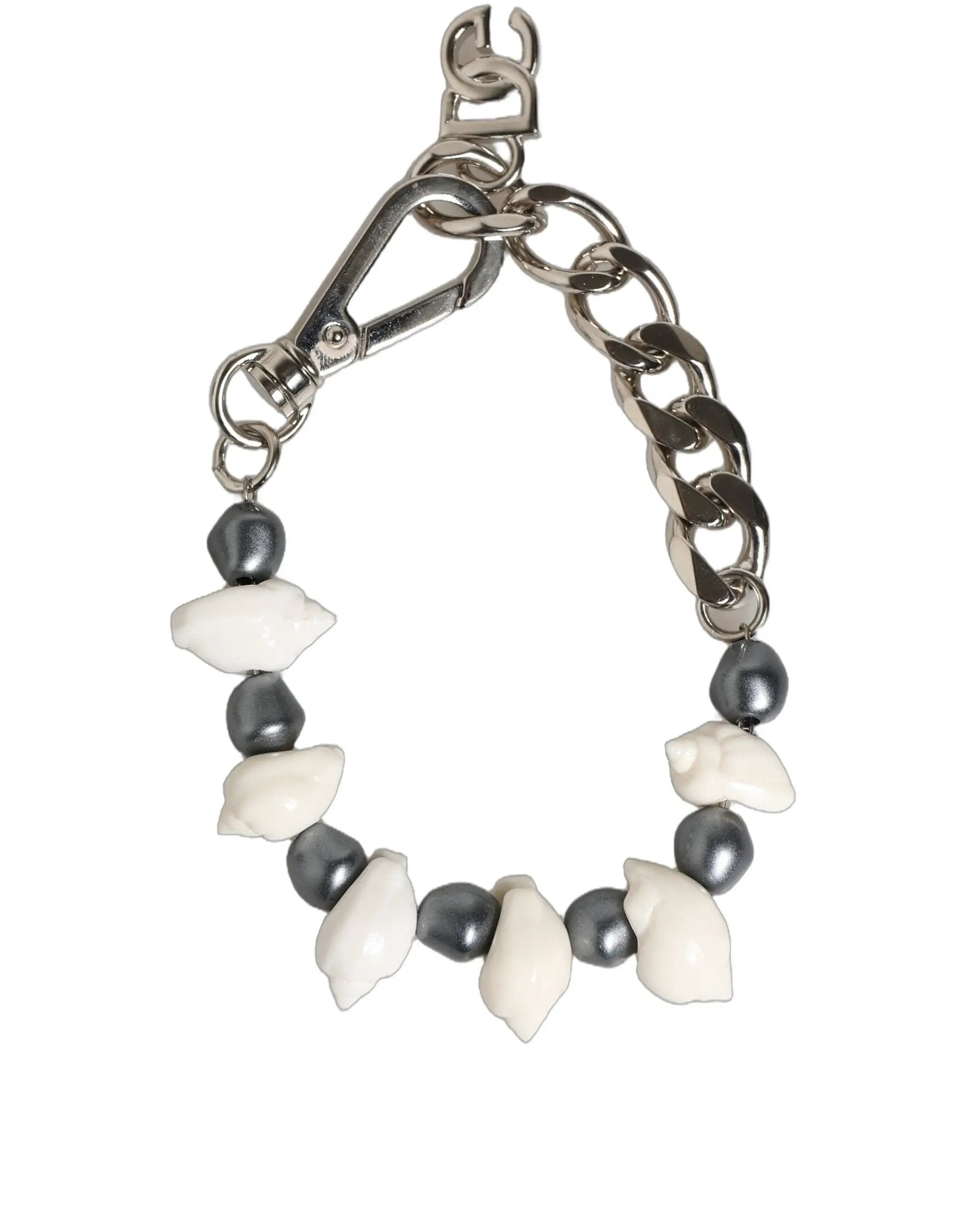 Bracelet Dolce &amp; Gabbana en laiton argenté avec pendentif coquillage et logo DG orné de perles