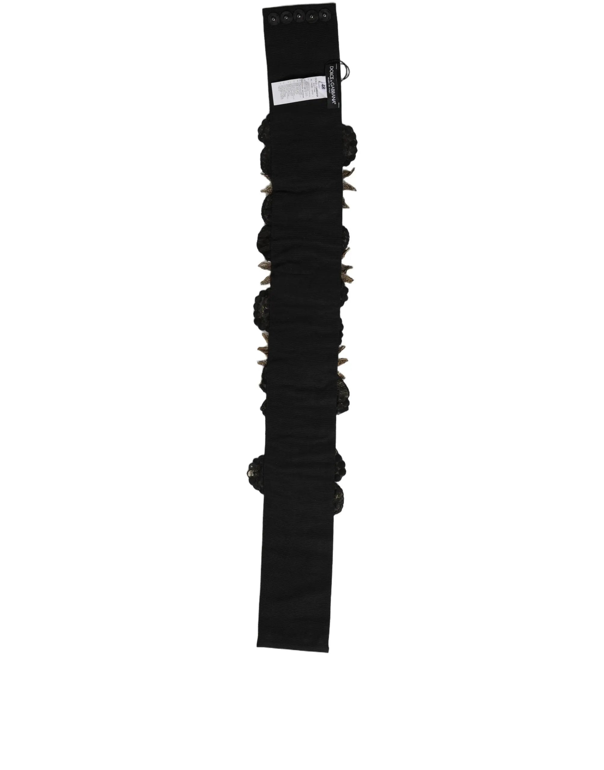 Dolce & Gabbana Black Gold Tone Crystal Brass Flower Brooches Belt