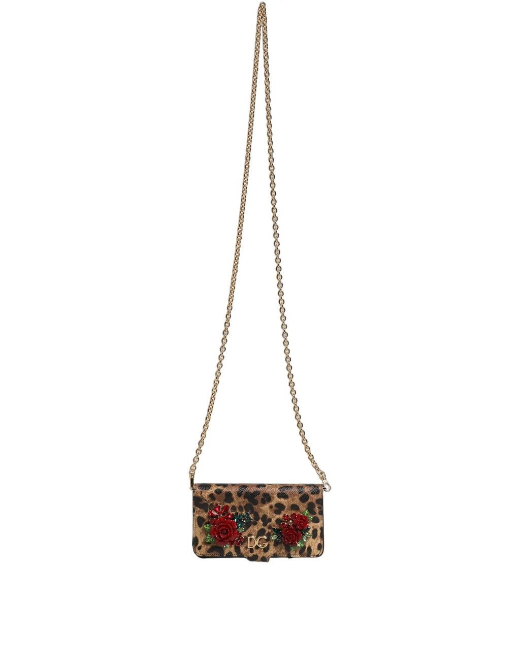 Étui à rabat Dolce & Gabbana léopard marron orné de cristaux pour iPhone X - XS