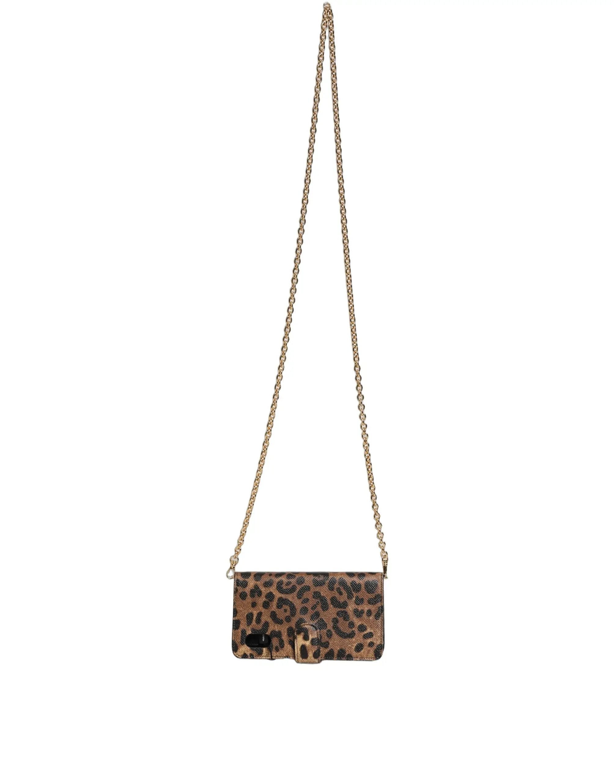 Étui à rabat Dolce & Gabbana léopard marron orné de cristaux pour iPhone X - XS