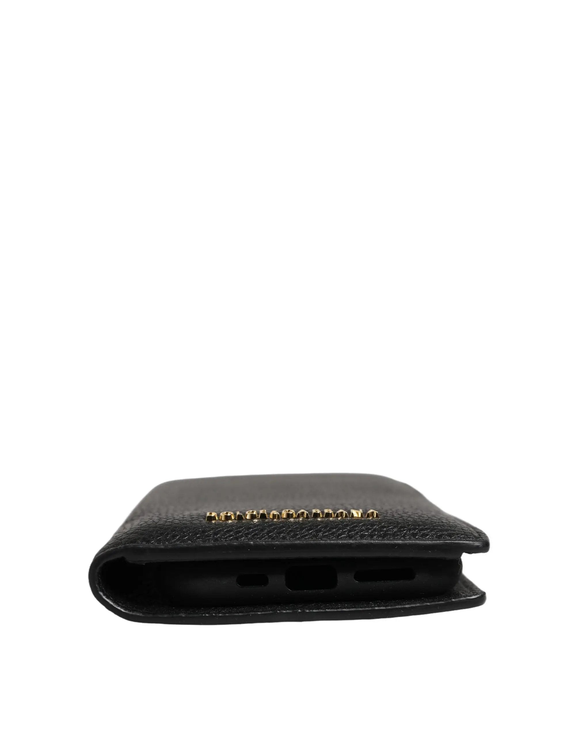 Coque à rabat Dolce & Gabbana en cuir de veau noir pour iPhone 11 Pro