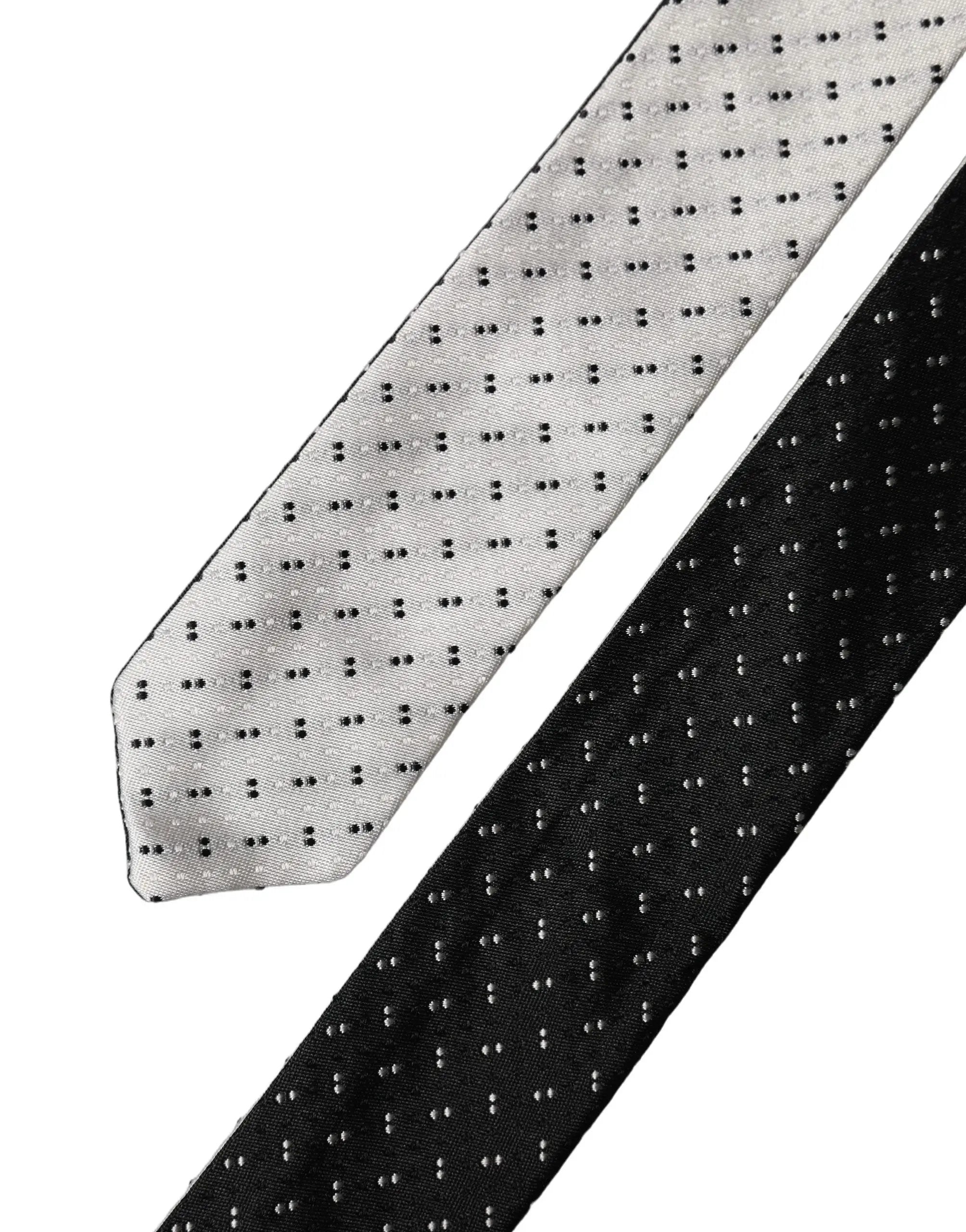 Dolce & Gabbana White Black Patterned Silk Adjustable Men Necktie Tie