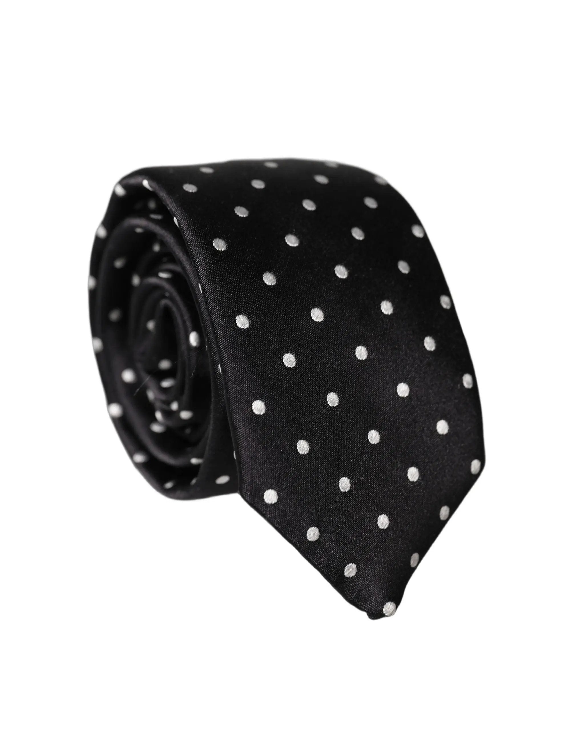 Cravate en soie à pois noirs et blancs réglable Dolce & Gabbana pour homme