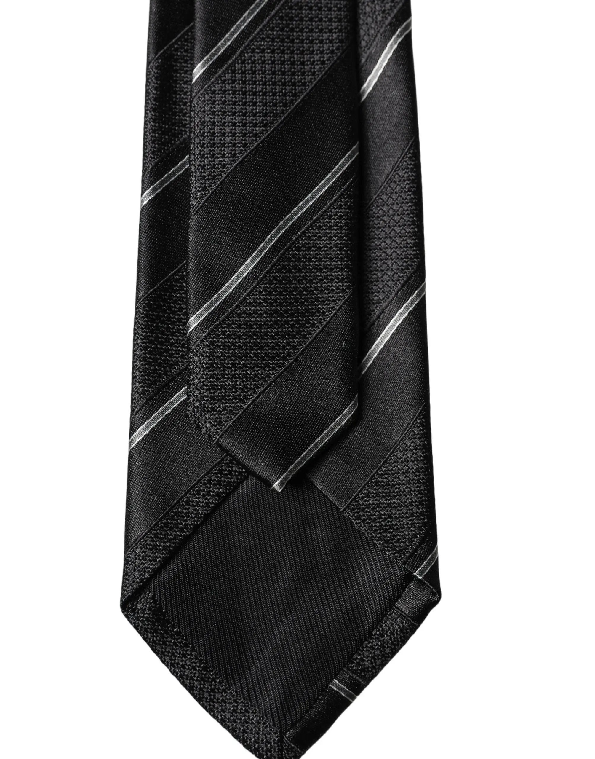 Dolce & Gabbana Black White Stripes 100% Silk Adjustable Men Necktie Tie