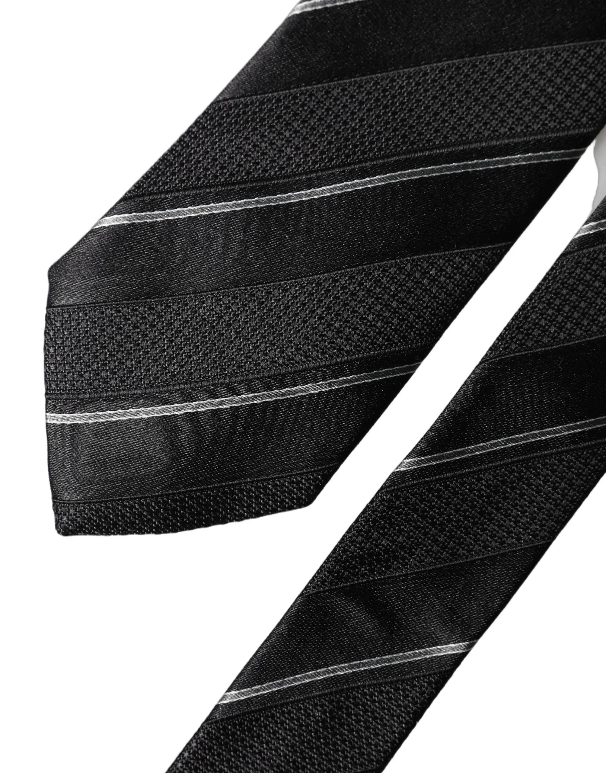Dolce & Gabbana Black White Stripes 100% Silk Adjustable Men Necktie Tie