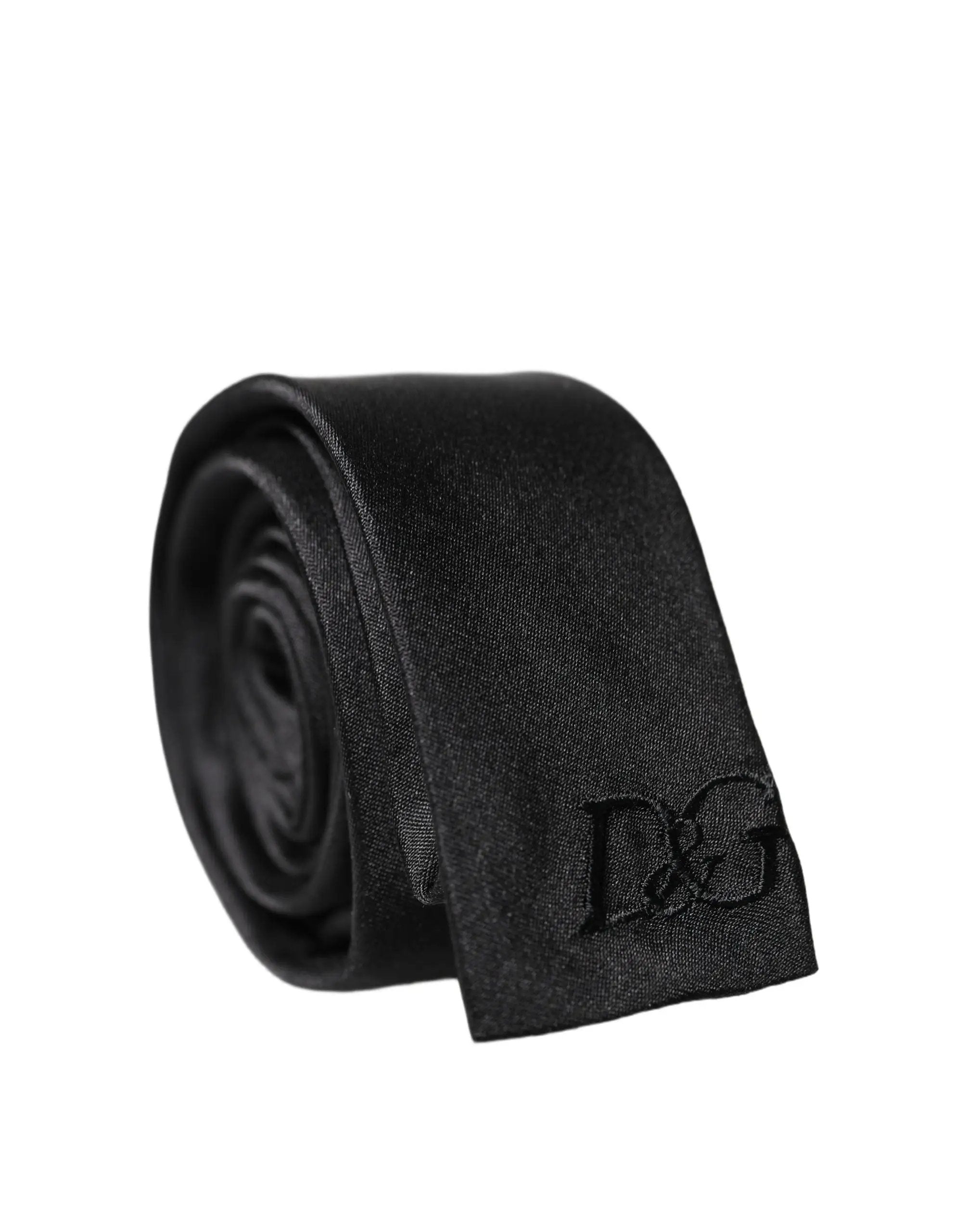Cravate en soie noire réglable avec broderie D&G Dolce & Gabbana pour homme
