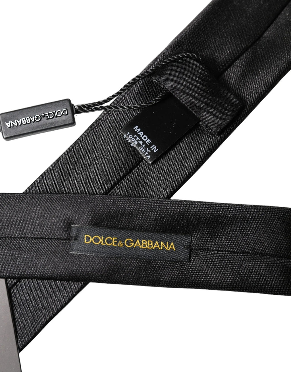 Cravate en soie noire réglable avec broderie D&G Dolce & Gabbana pour homme