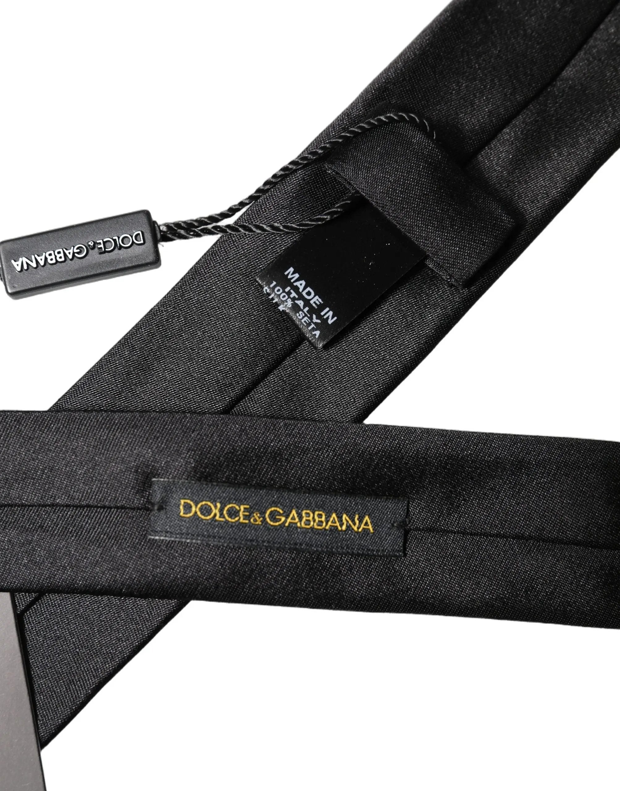 Cravate en soie noire réglable avec broderie D&G Dolce & Gabbana pour homme