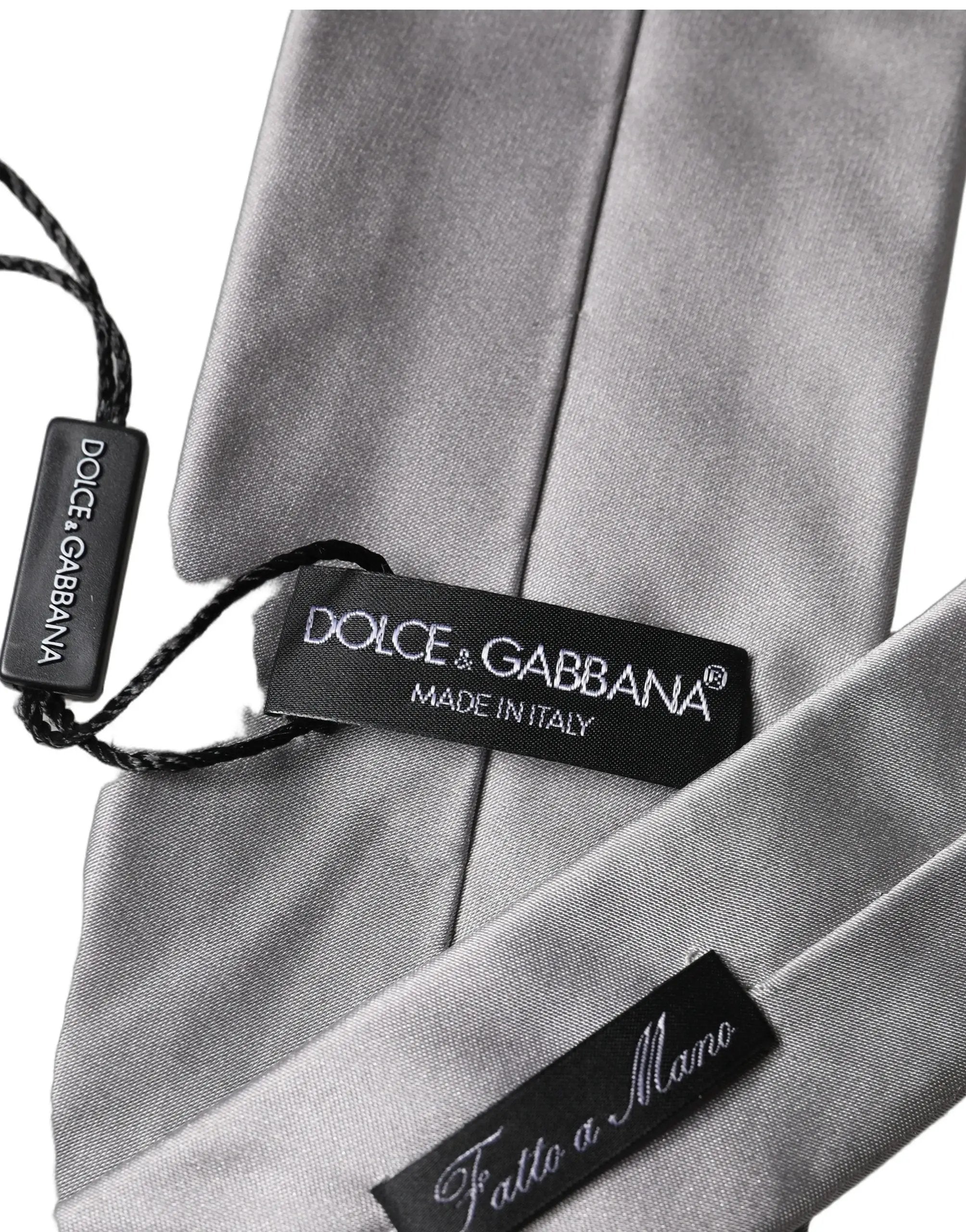 Cravate Dolce & Gabbana en satin gris 100 % soie réglable à nouer pour homme