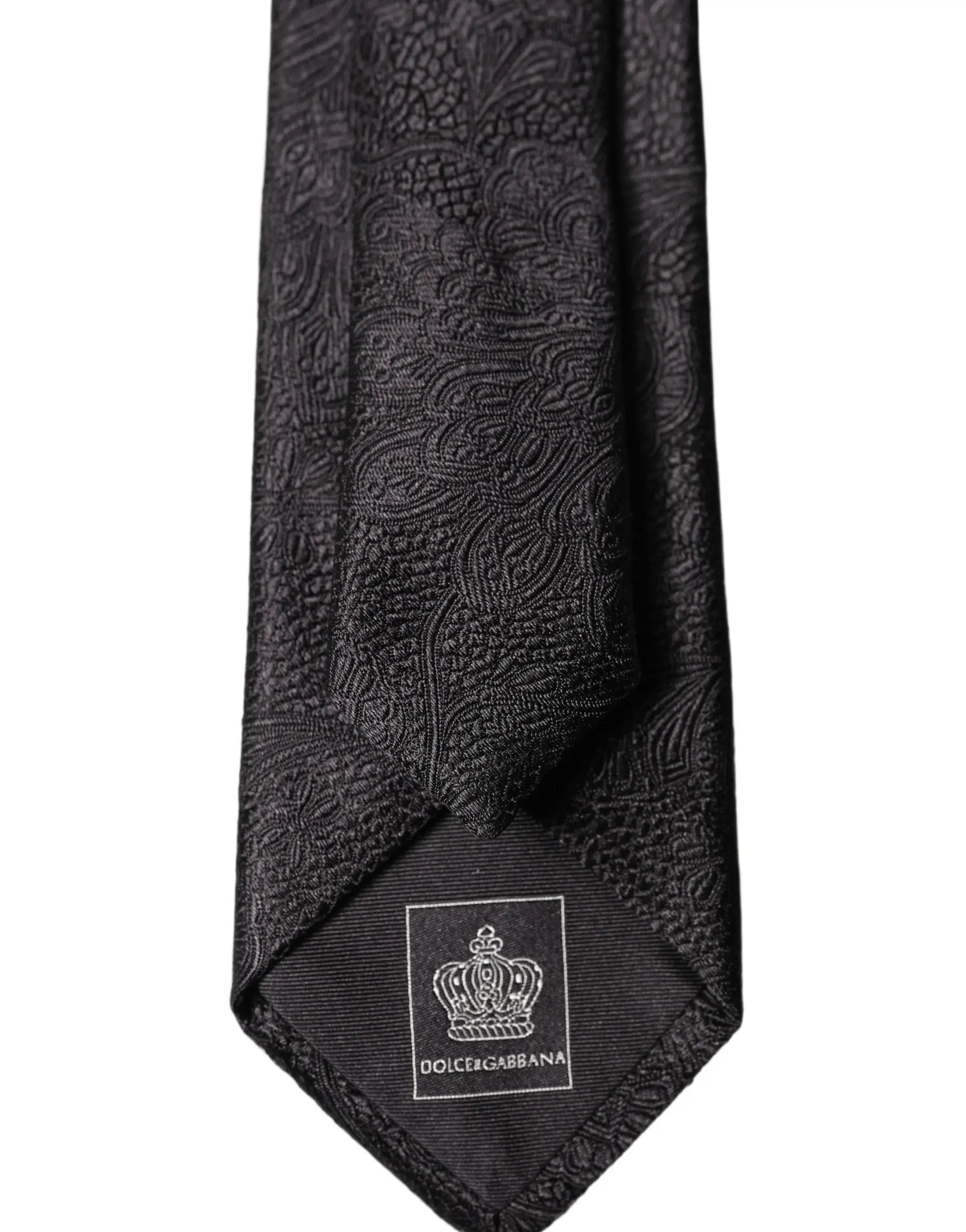 Dolce & Gabbana Black Solid 100% Silk Adjustable Men Tied Necktie Tie