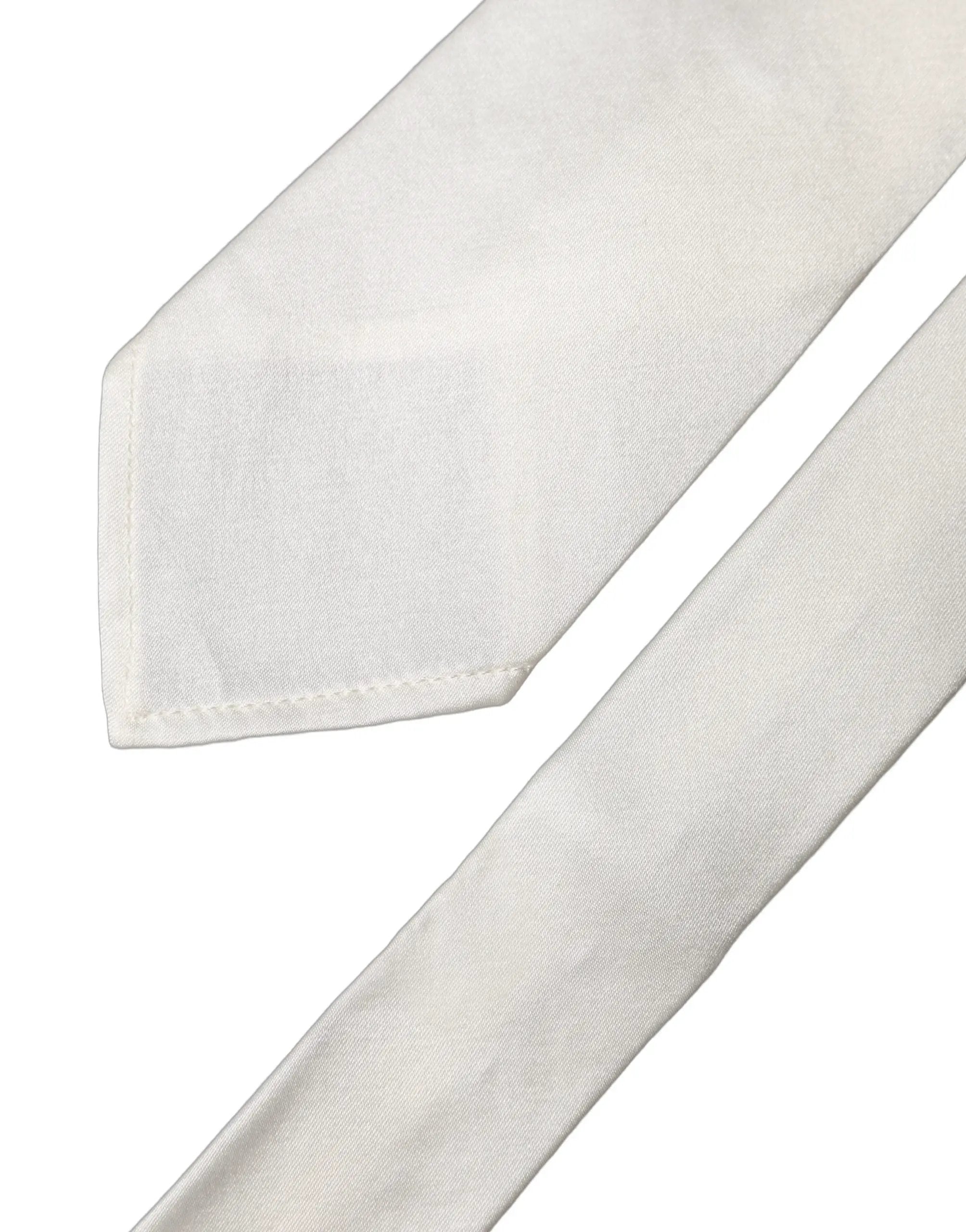 Dolce & Gabbana White Solid Silk Blend Adjustable Men Tied Necktie Tie