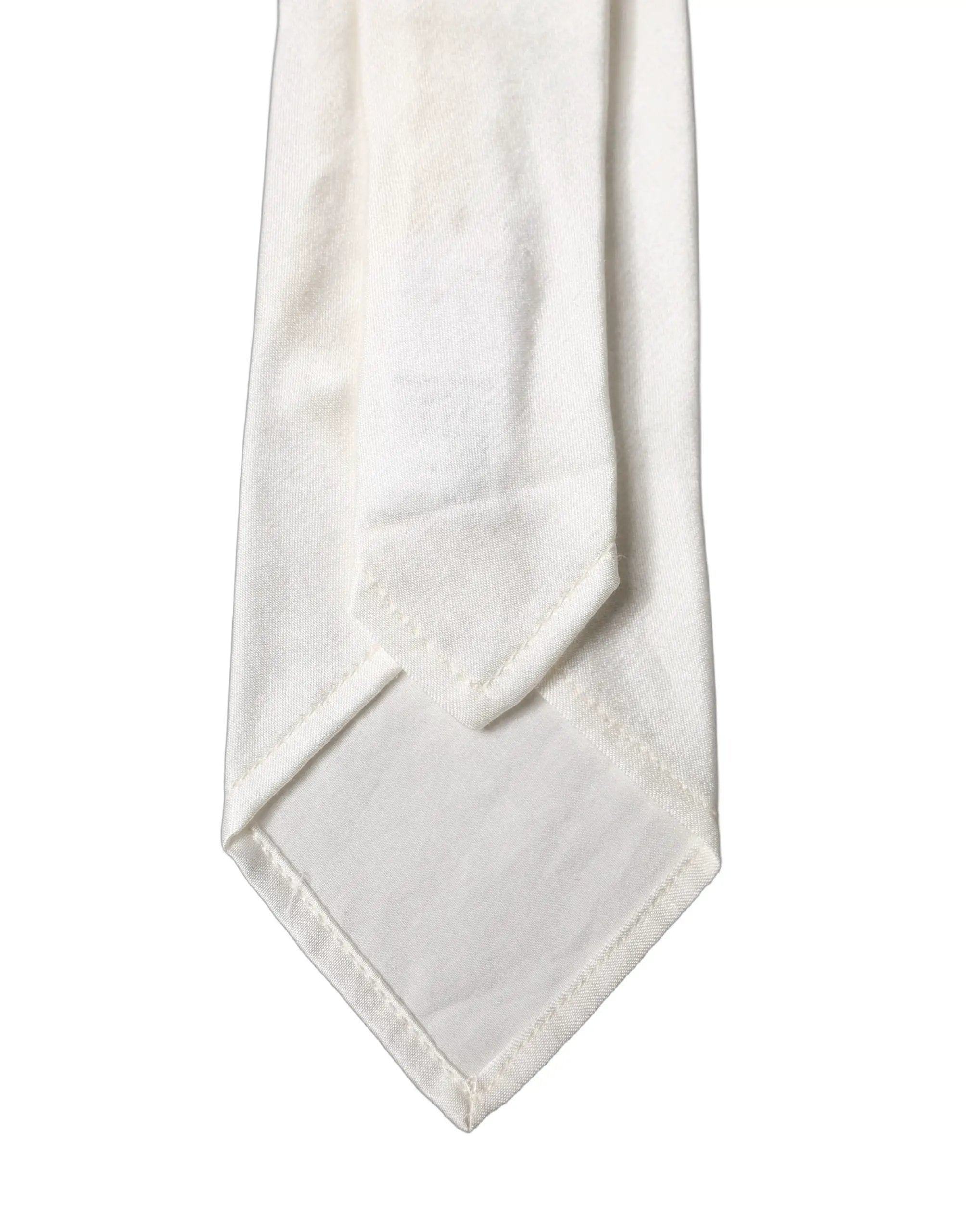 Dolce & Gabbana White Solid Silk Blend Adjustable Men Tied Necktie Tie