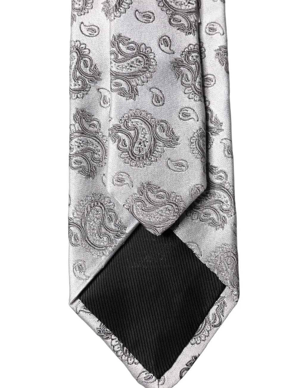 Dolce & Gabbana Silver Gray Paisley Silk Adjustable Men Tied Necktie Tie