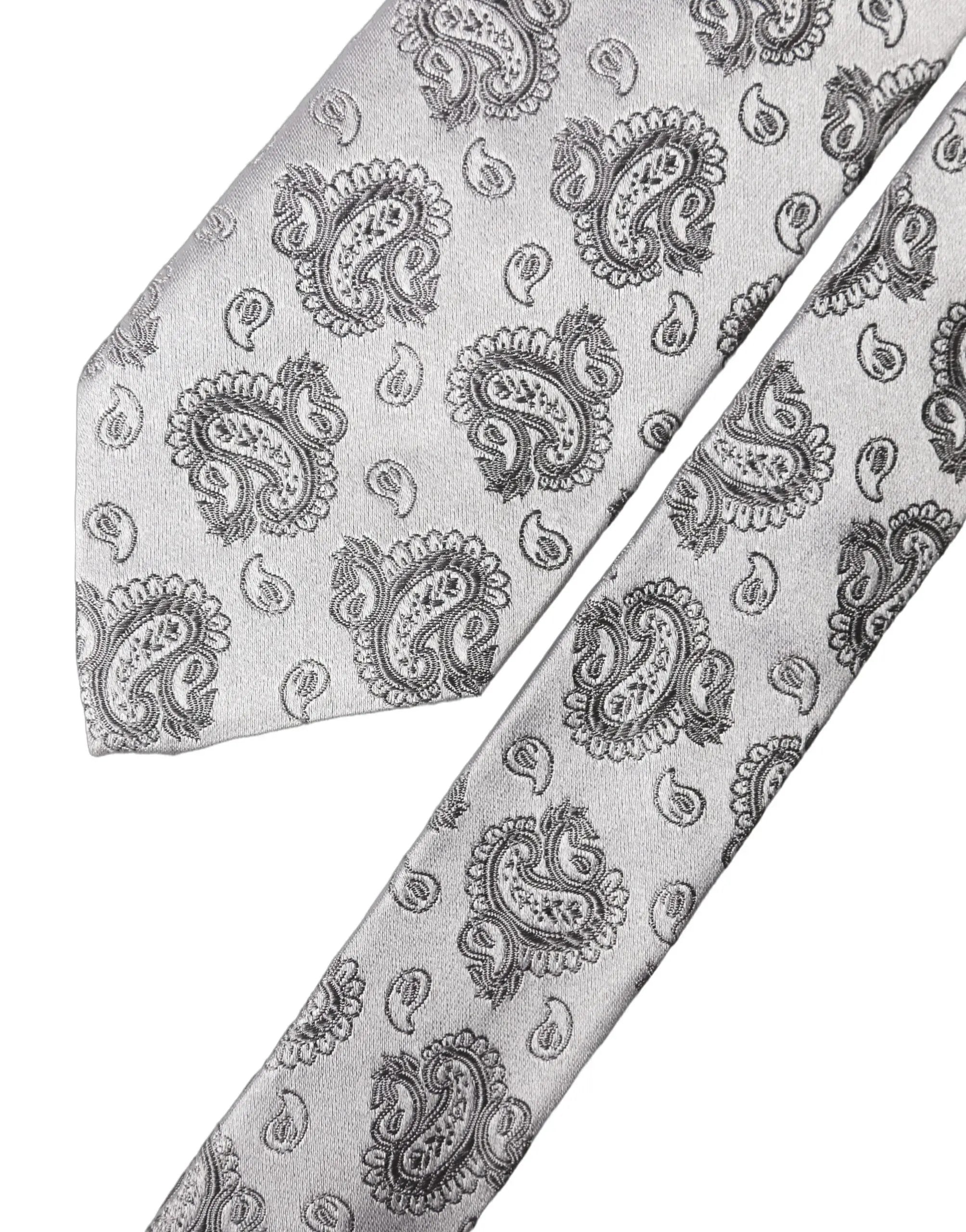 Dolce & Gabbana Silver Gray Paisley Silk Adjustable Men Tied Necktie Tie