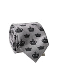 Cravate en soie grise ajustable à nouer pour homme Dolce & Gabbana motif Couronne Fantaisie