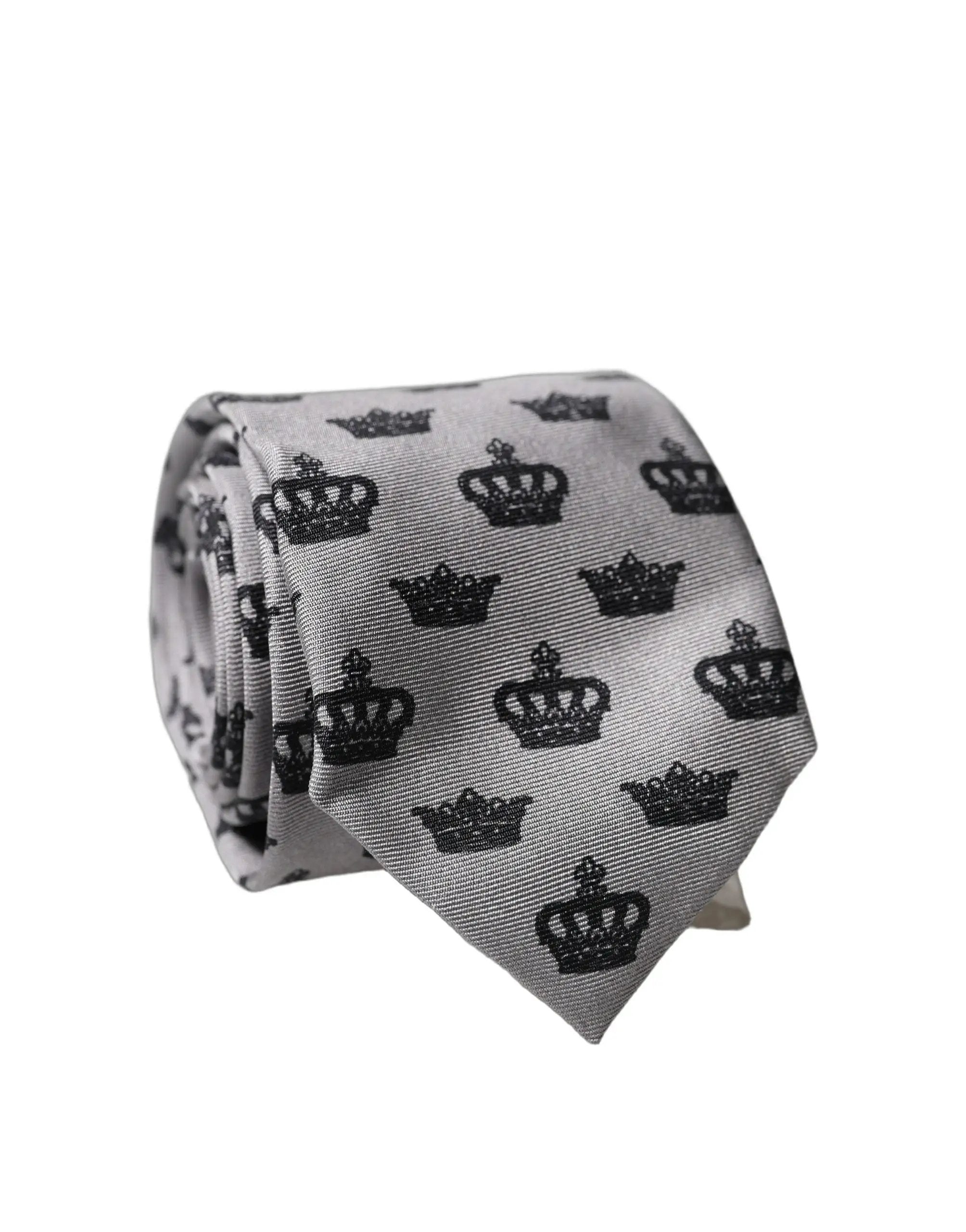 Cravate en soie grise ajustable à nouer pour homme Dolce & Gabbana motif Couronne Fantaisie