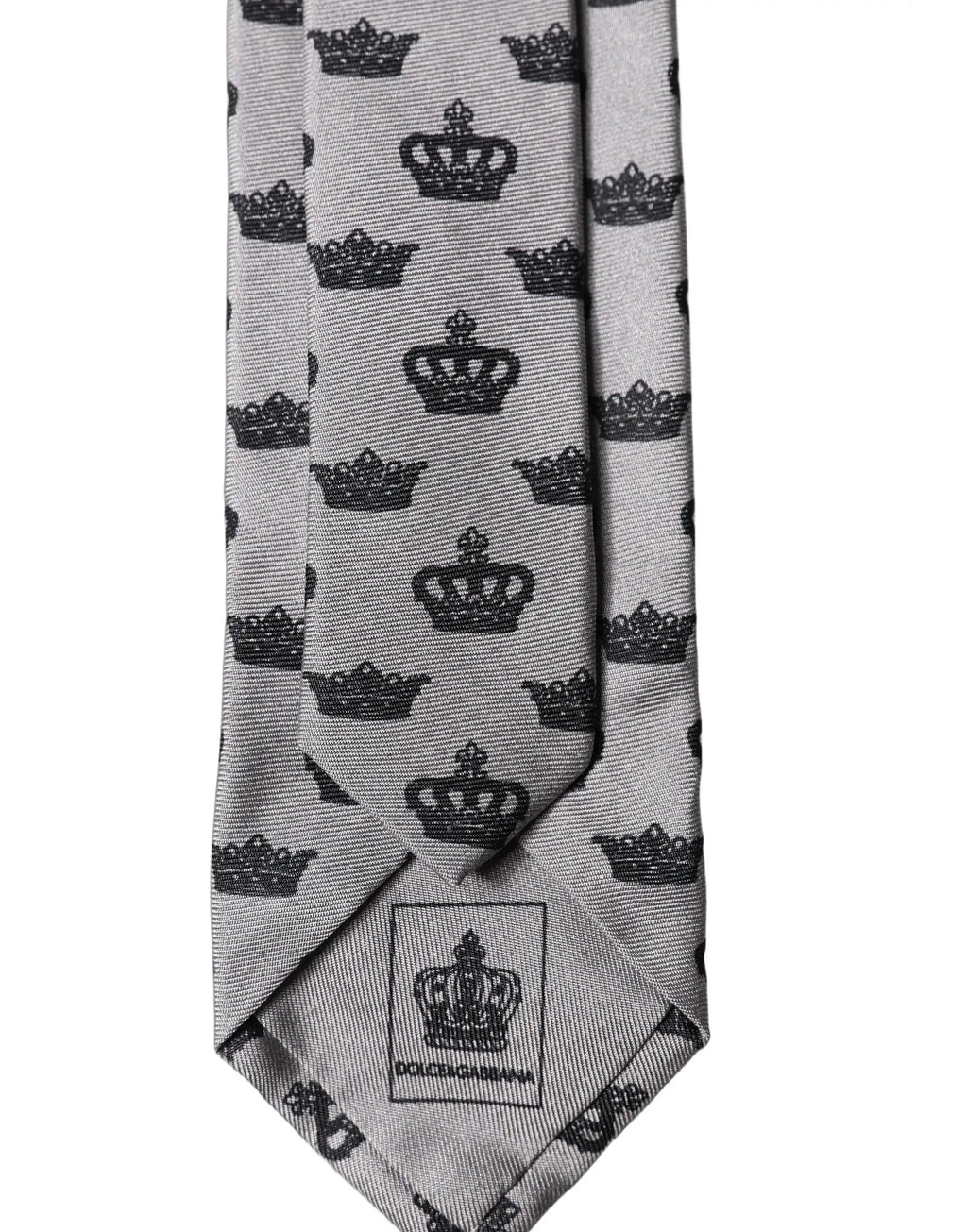 Cravate en soie grise ajustable à nouer pour homme Dolce & Gabbana motif Couronne Fantaisie