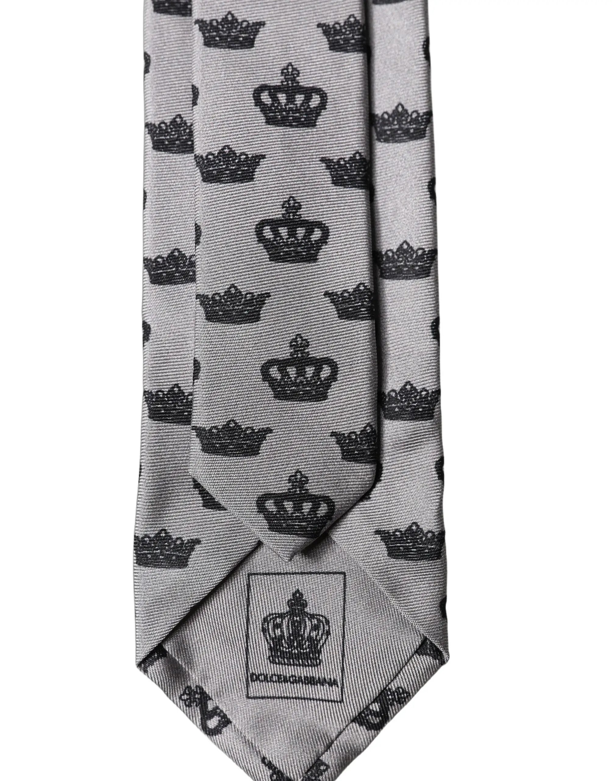Cravate en soie grise ajustable à nouer pour homme Dolce & Gabbana motif Couronne Fantaisie