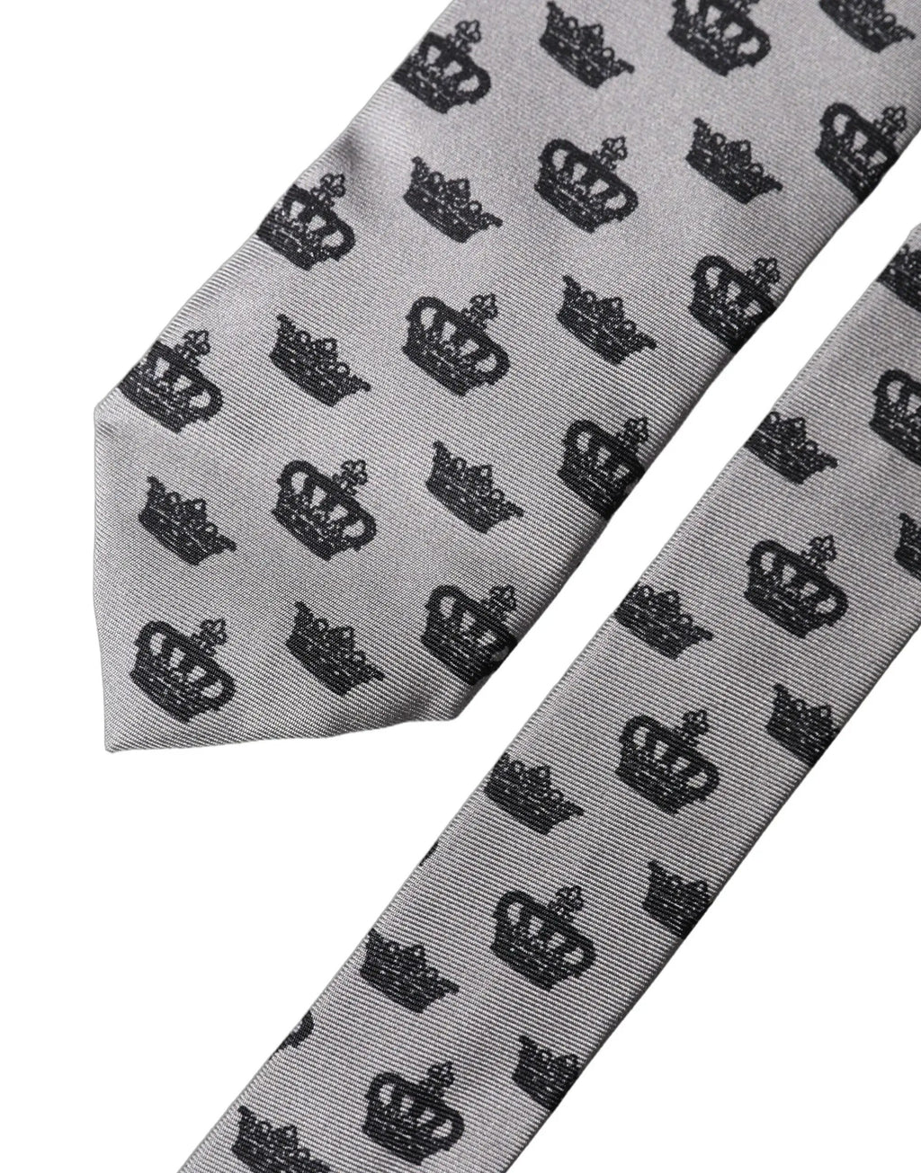 Cravate en soie grise ajustable à nouer pour homme Dolce & Gabbana motif Couronne Fantaisie