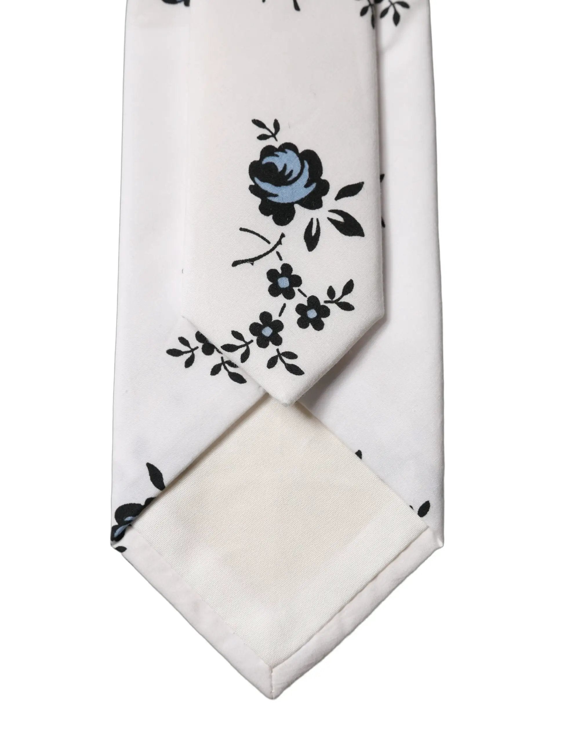 Dolce & Gabbana White Floral Fantasy Cotton Adjustable Men Necktie Tie