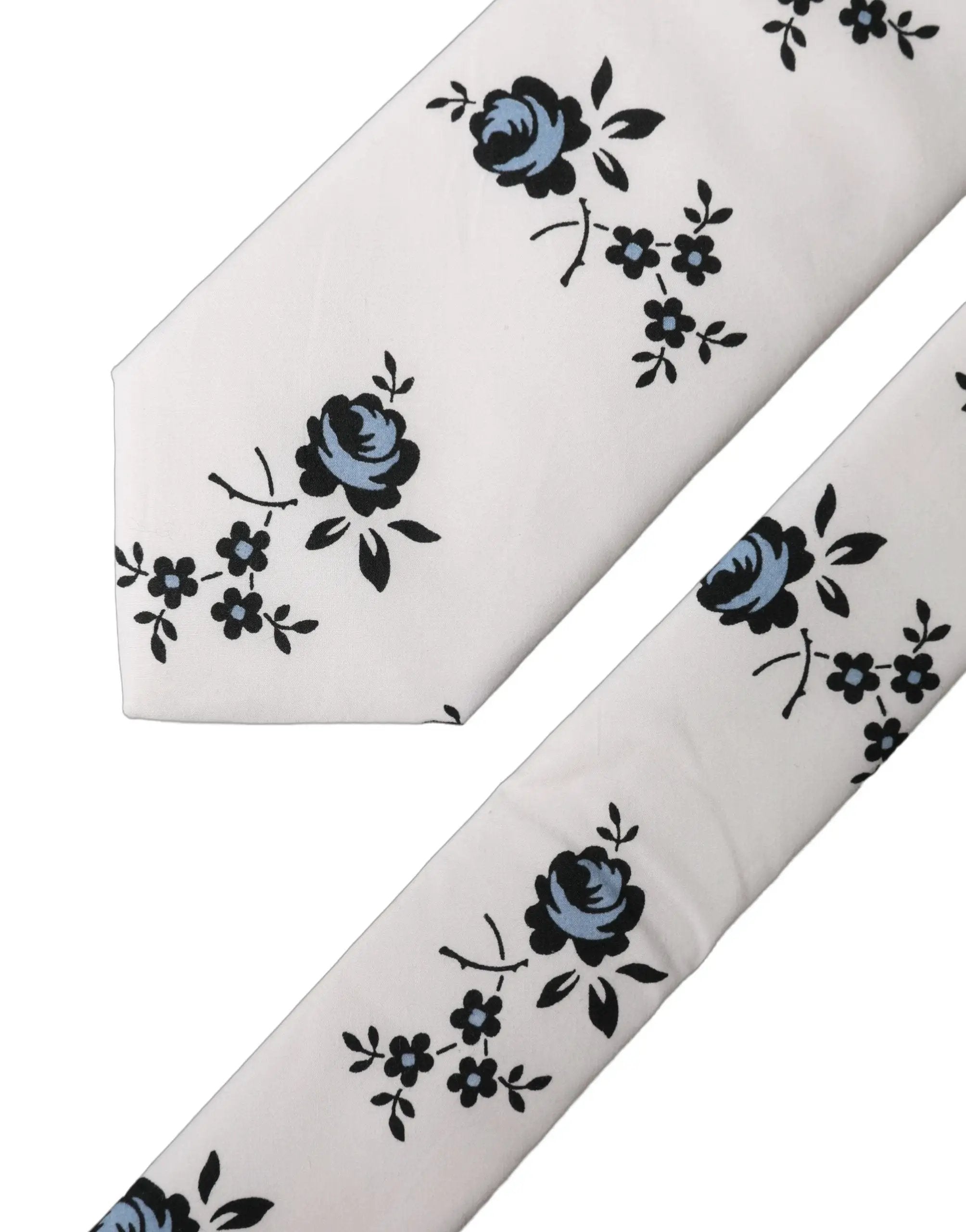 Dolce & Gabbana White Floral Fantasy Cotton Adjustable Men Necktie Tie