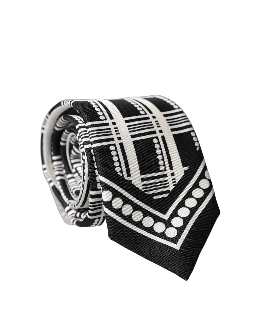 Cravate en soie à motif abstrait noir et blanc réglable Dolce & Gabbana pour homme