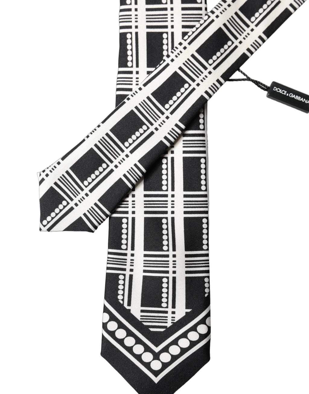 Cravate en soie à motif abstrait noir et blanc réglable Dolce & Gabbana pour homme