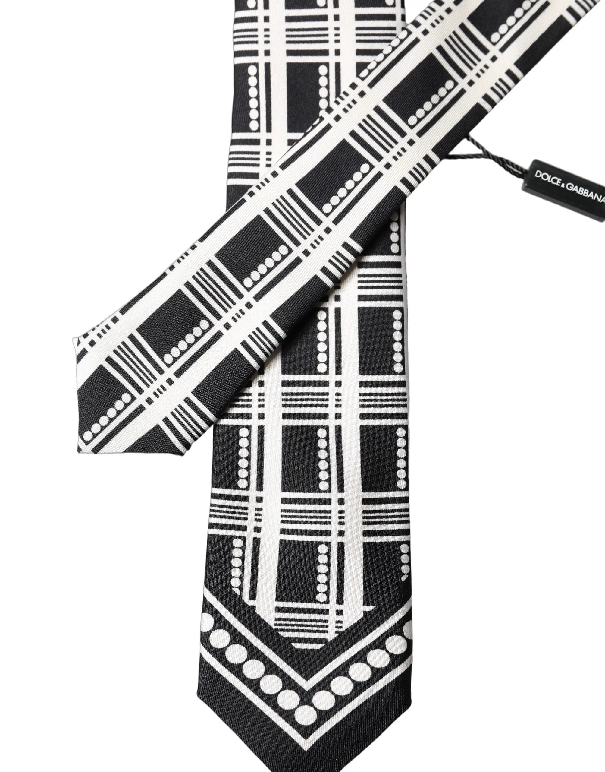 Cravate en soie à motif abstrait noir et blanc réglable Dolce & Gabbana pour homme