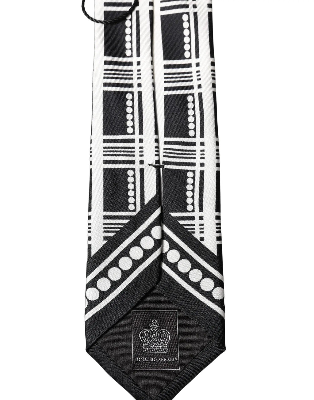 Cravate en soie à motif abstrait noir et blanc réglable Dolce & Gabbana pour homme