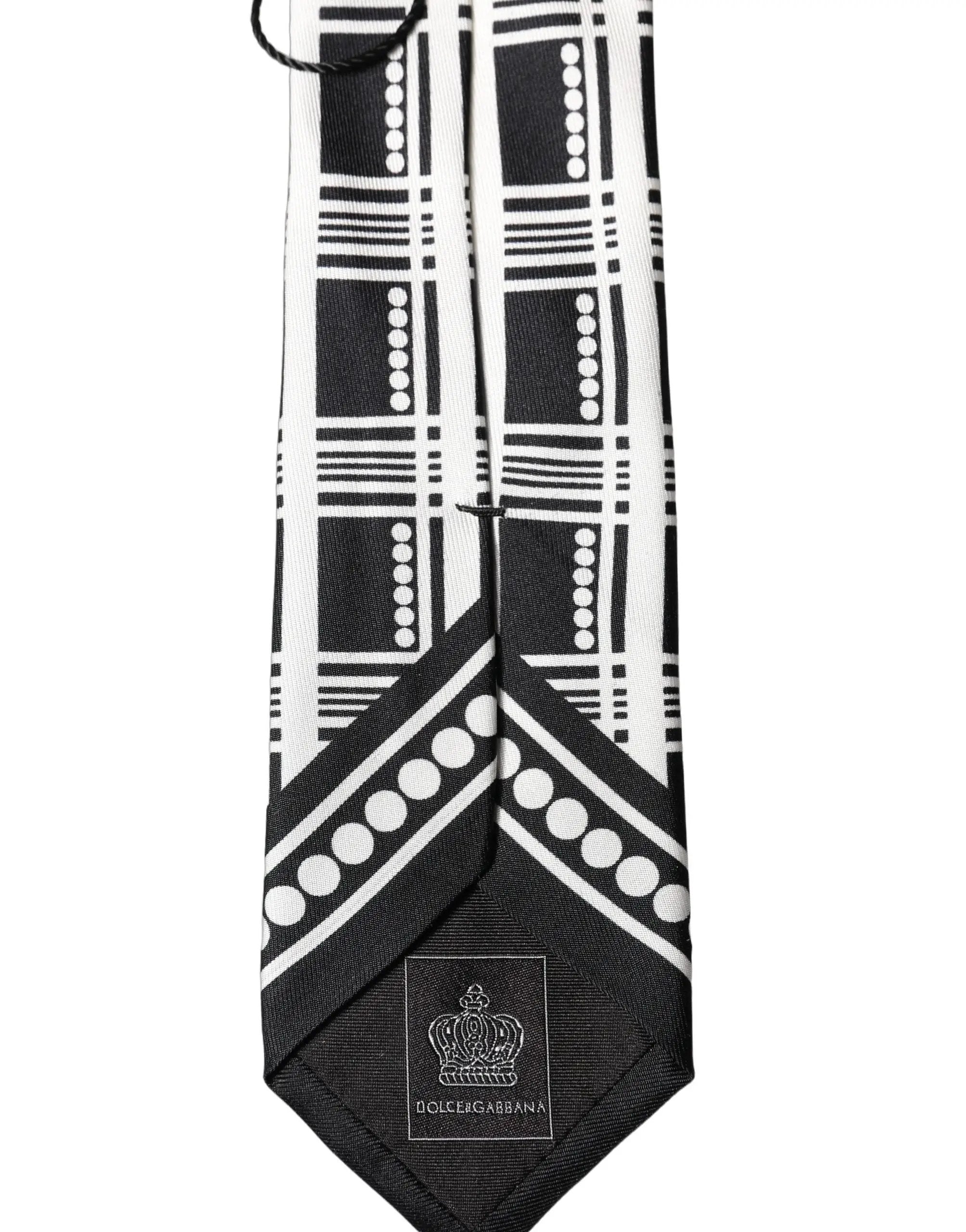 Cravate en soie à motif abstrait noir et blanc réglable Dolce & Gabbana pour homme