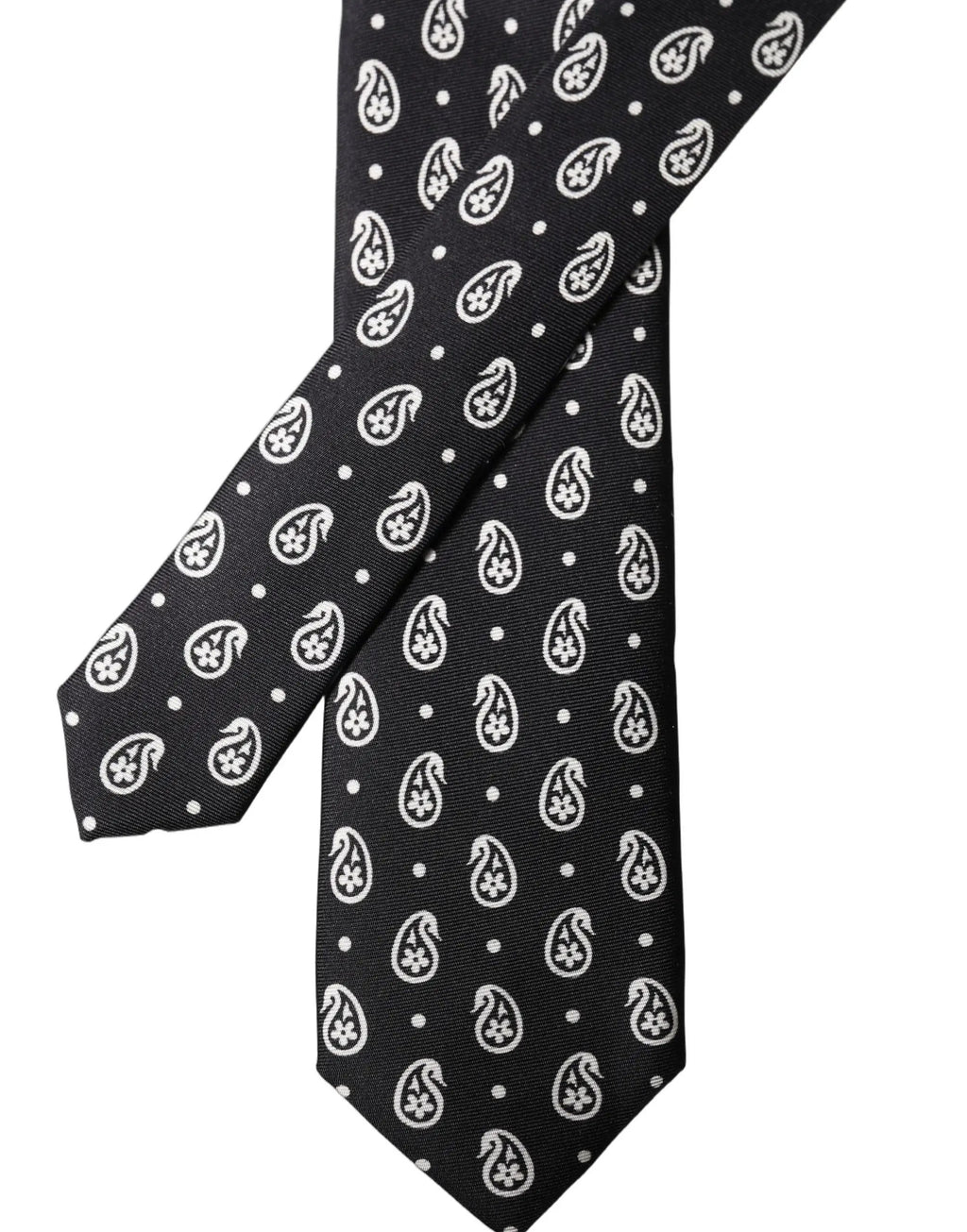 Cravate homme Dolce & Gabbana noire en soie 100% avec motif cachemire, ajustable et à nouer