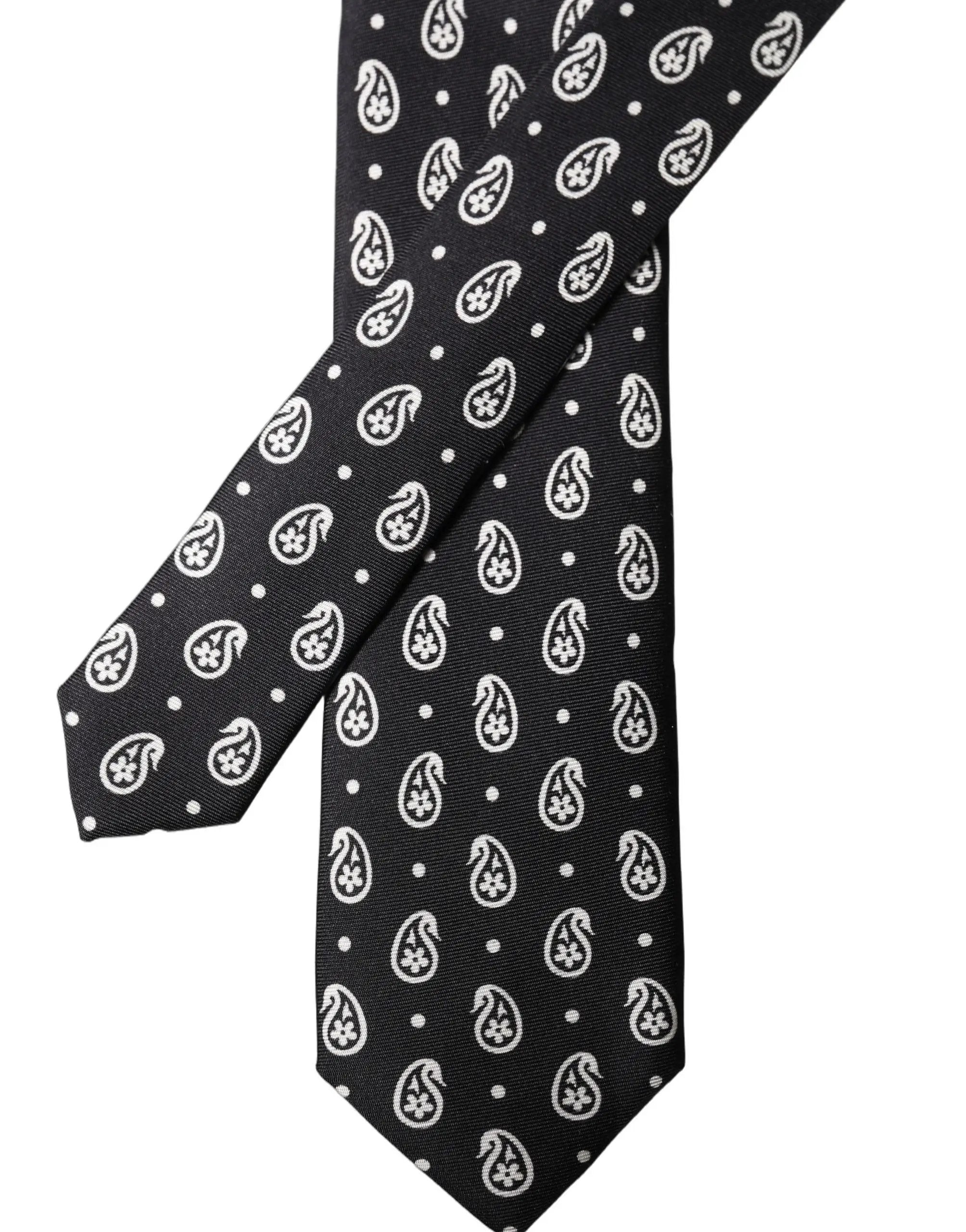 Cravate homme Dolce & Gabbana noire en soie 100% avec motif cachemire, ajustable et à nouer