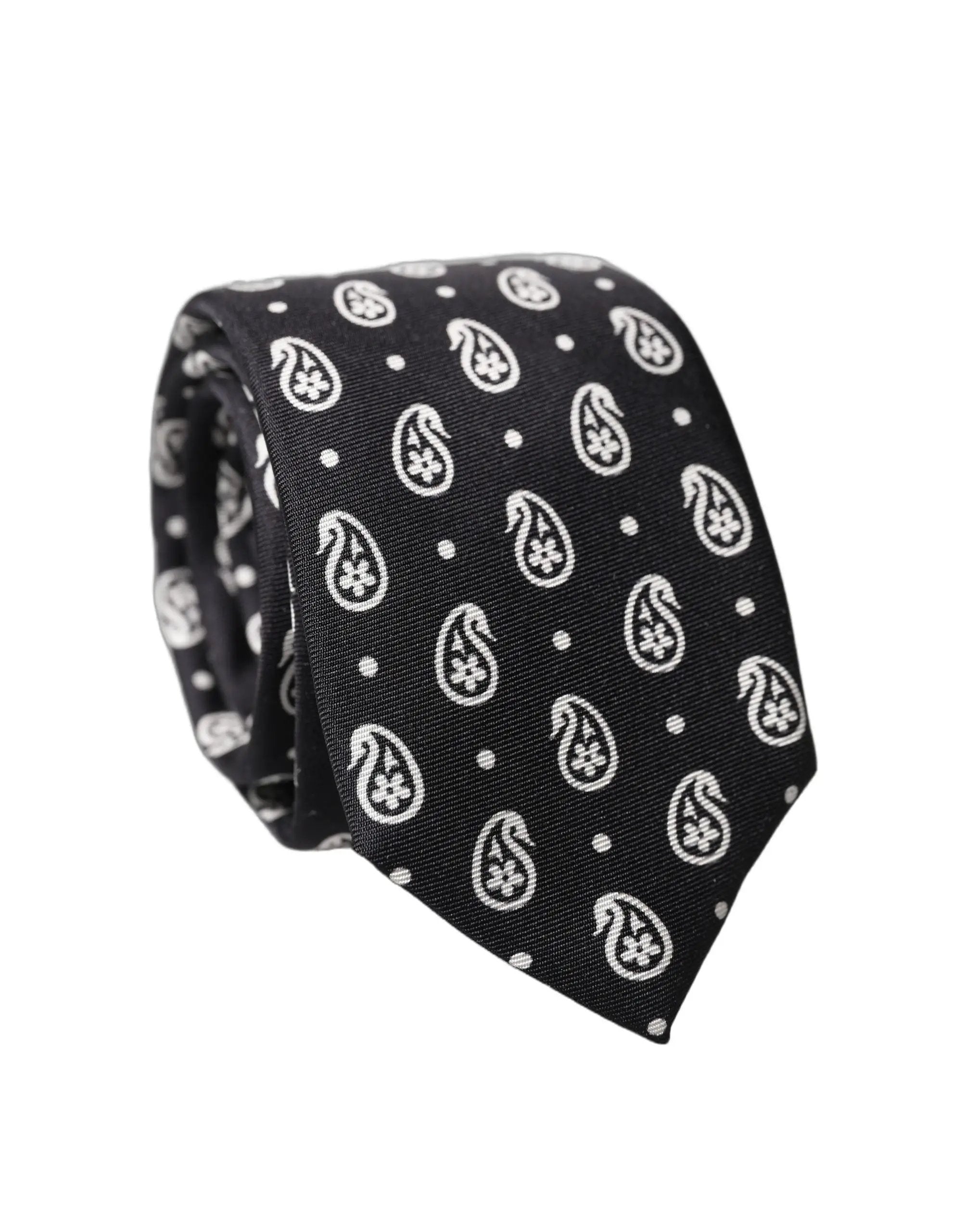 Cravate homme Dolce & Gabbana noire en soie 100% avec motif cachemire, ajustable et à nouer