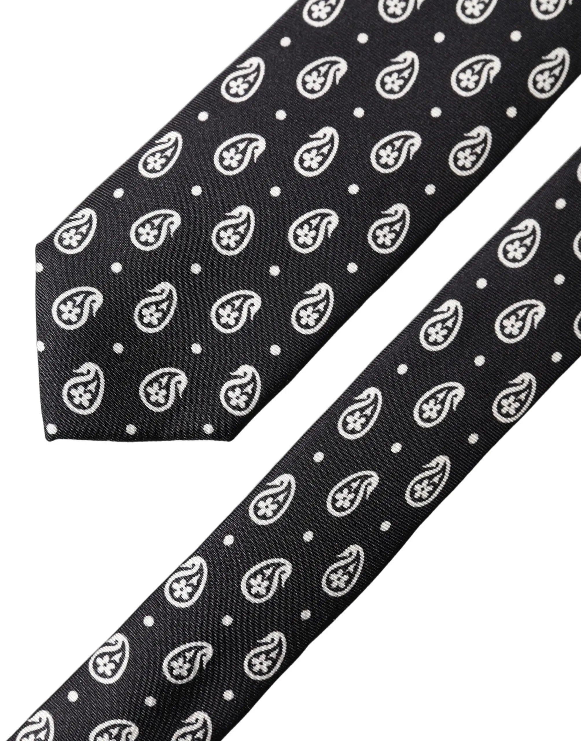 Cravate homme Dolce & Gabbana noire en soie 100% avec motif cachemire, ajustable et à nouer