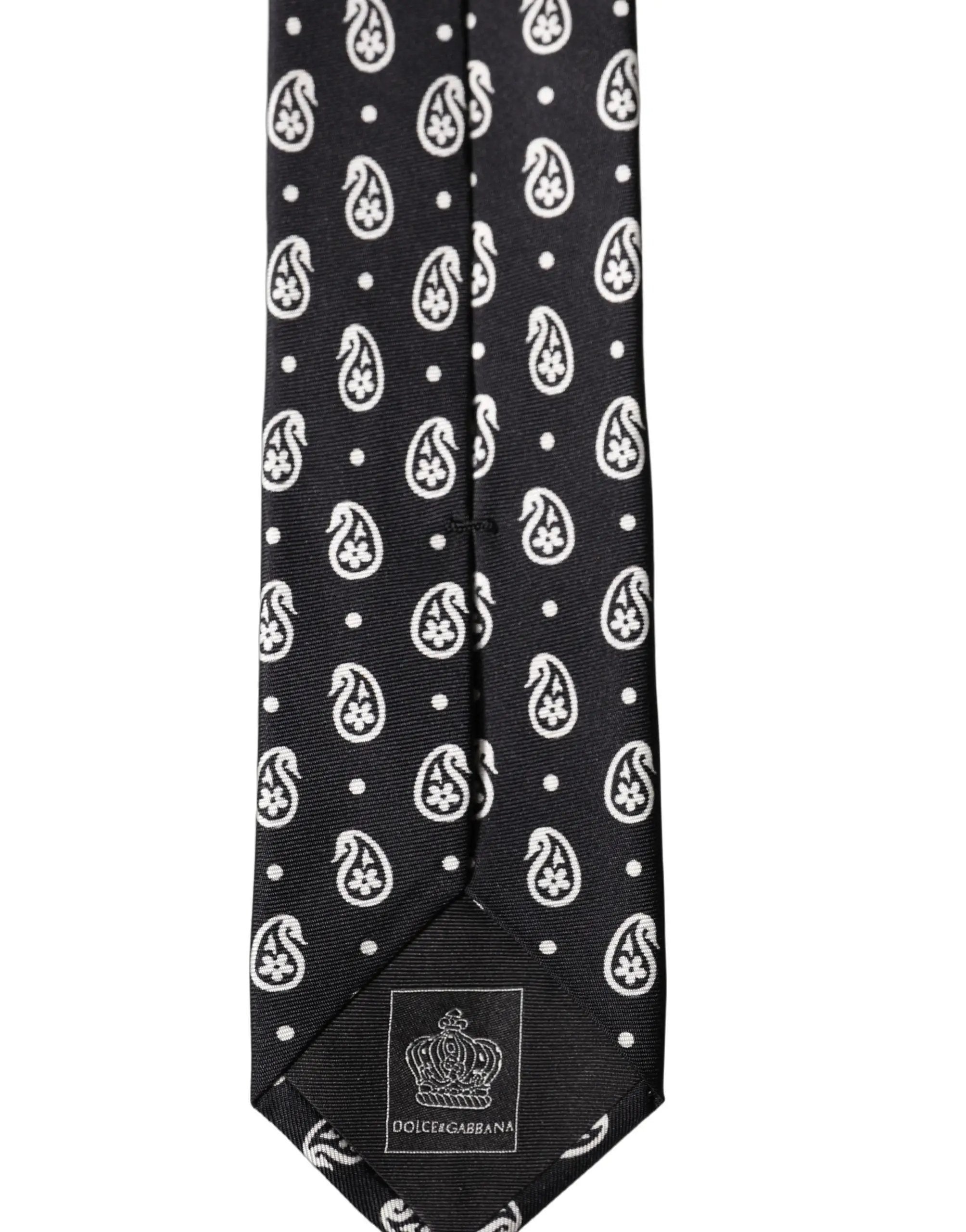 Cravate homme Dolce & Gabbana noire en soie 100% avec motif cachemire, ajustable et à nouer