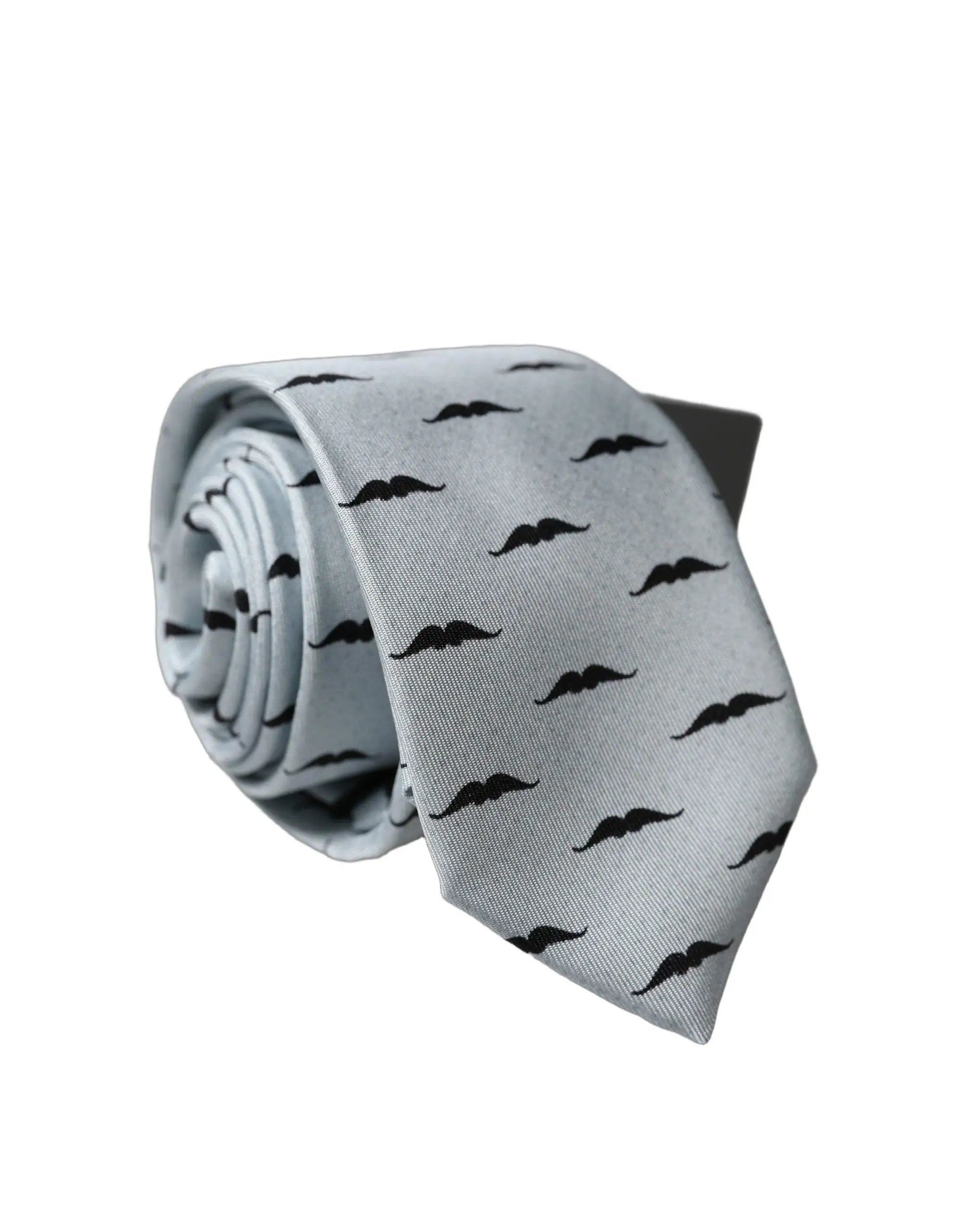 Dolce & Gabbana Light Gray Mustache Fantasy Silk Adjustable Necktie Tie