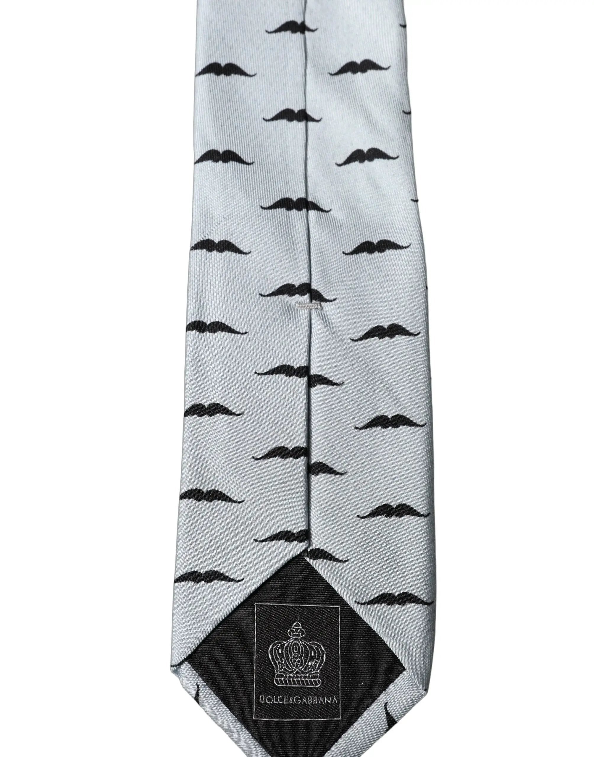 Dolce & Gabbana Light Gray Mustache Fantasy Silk Adjustable Necktie Tie
