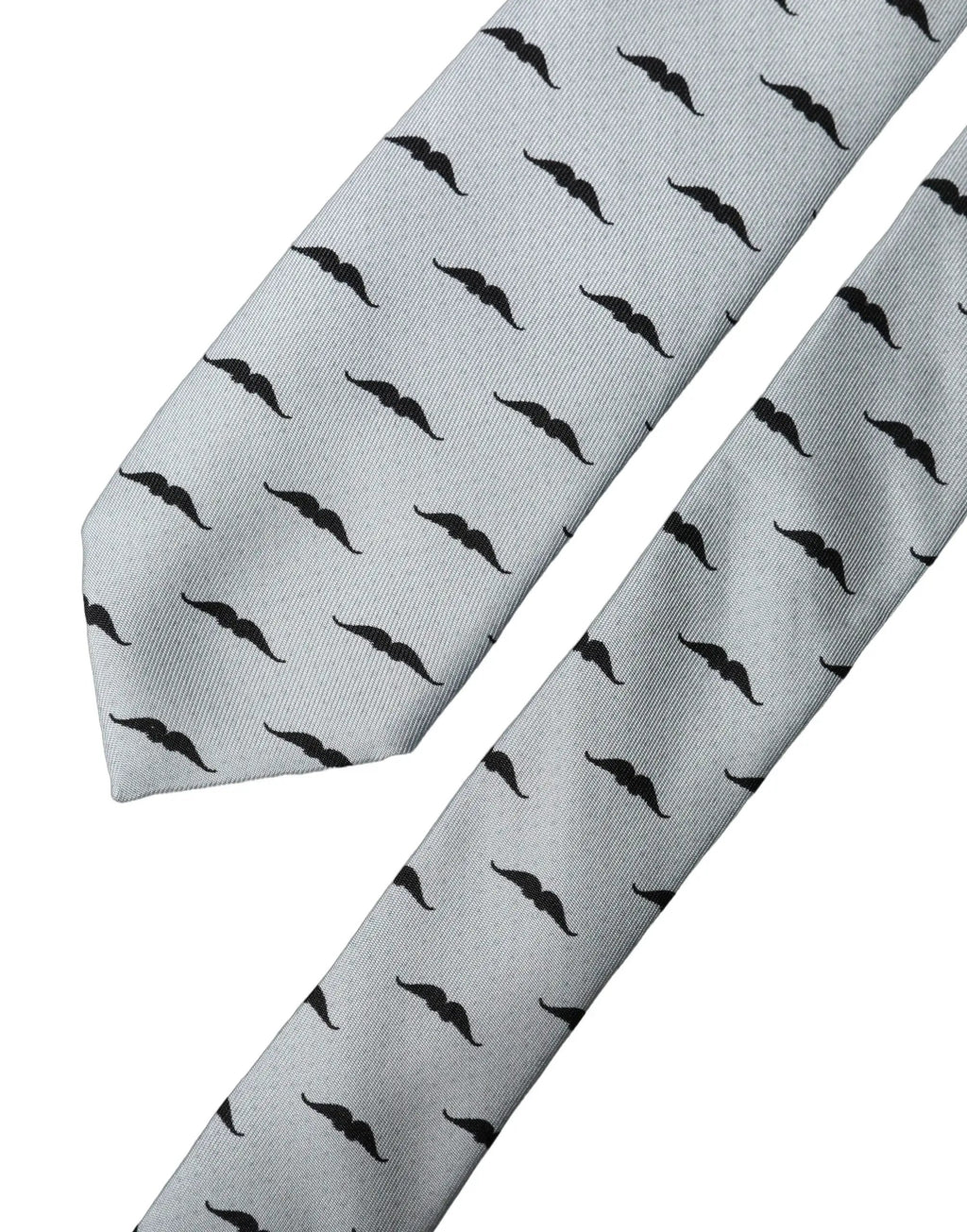 Dolce & Gabbana Light Gray Mustache Fantasy Silk Adjustable Necktie Tie