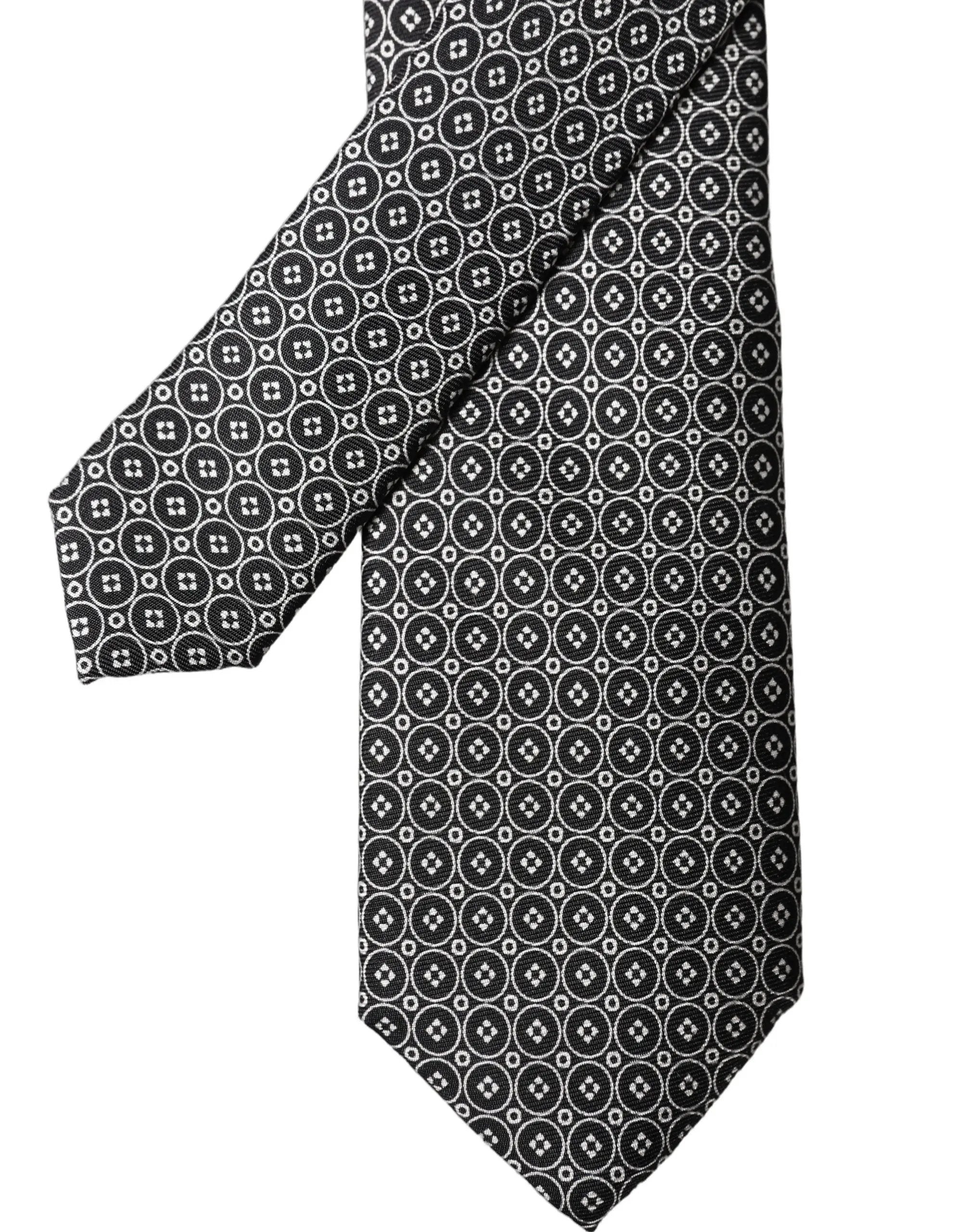 Dolce & Gabbana Black White Patterned Silk Adjustable Men Necktie Tie