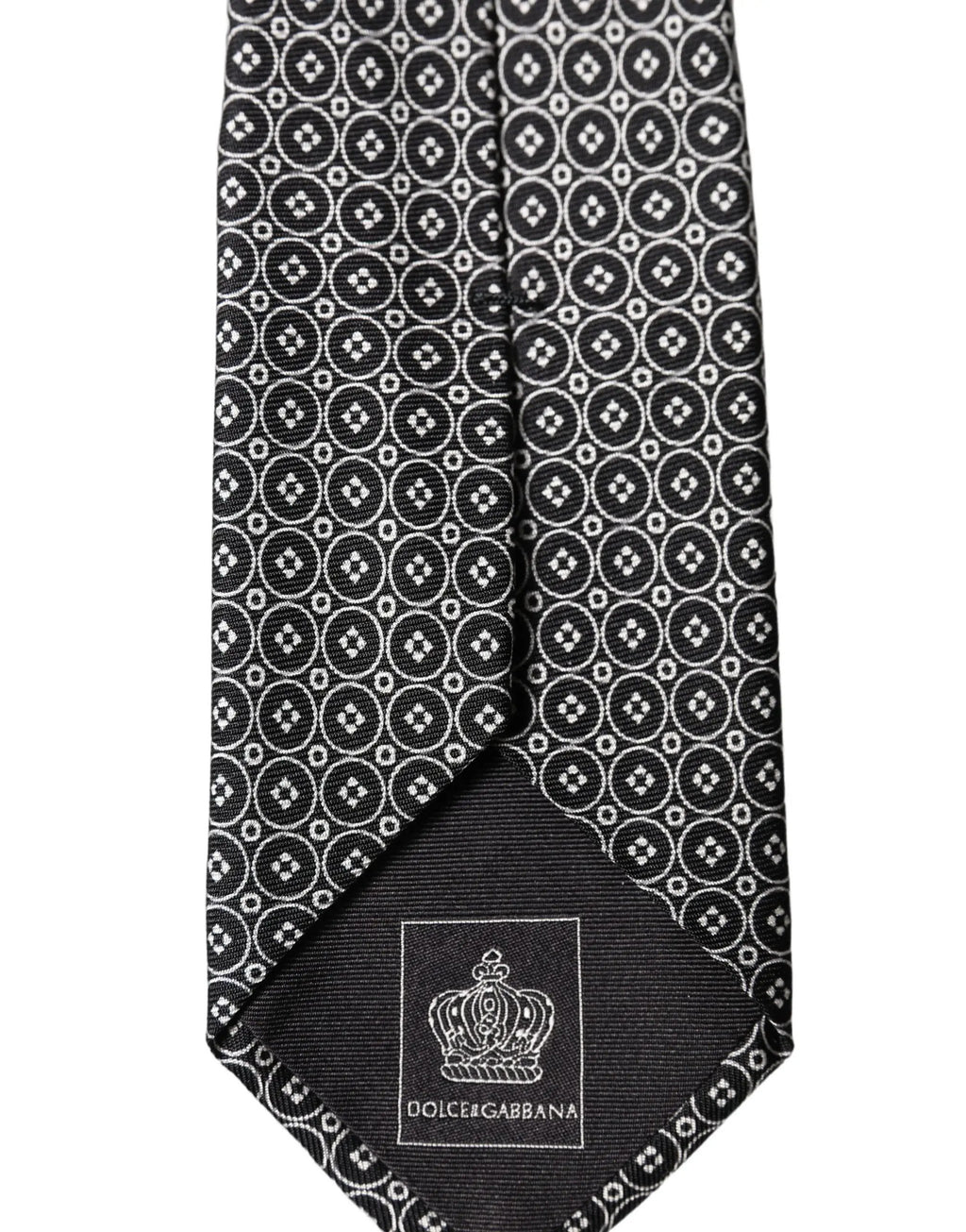 Dolce & Gabbana Black White Patterned Silk Adjustable Men Necktie Tie