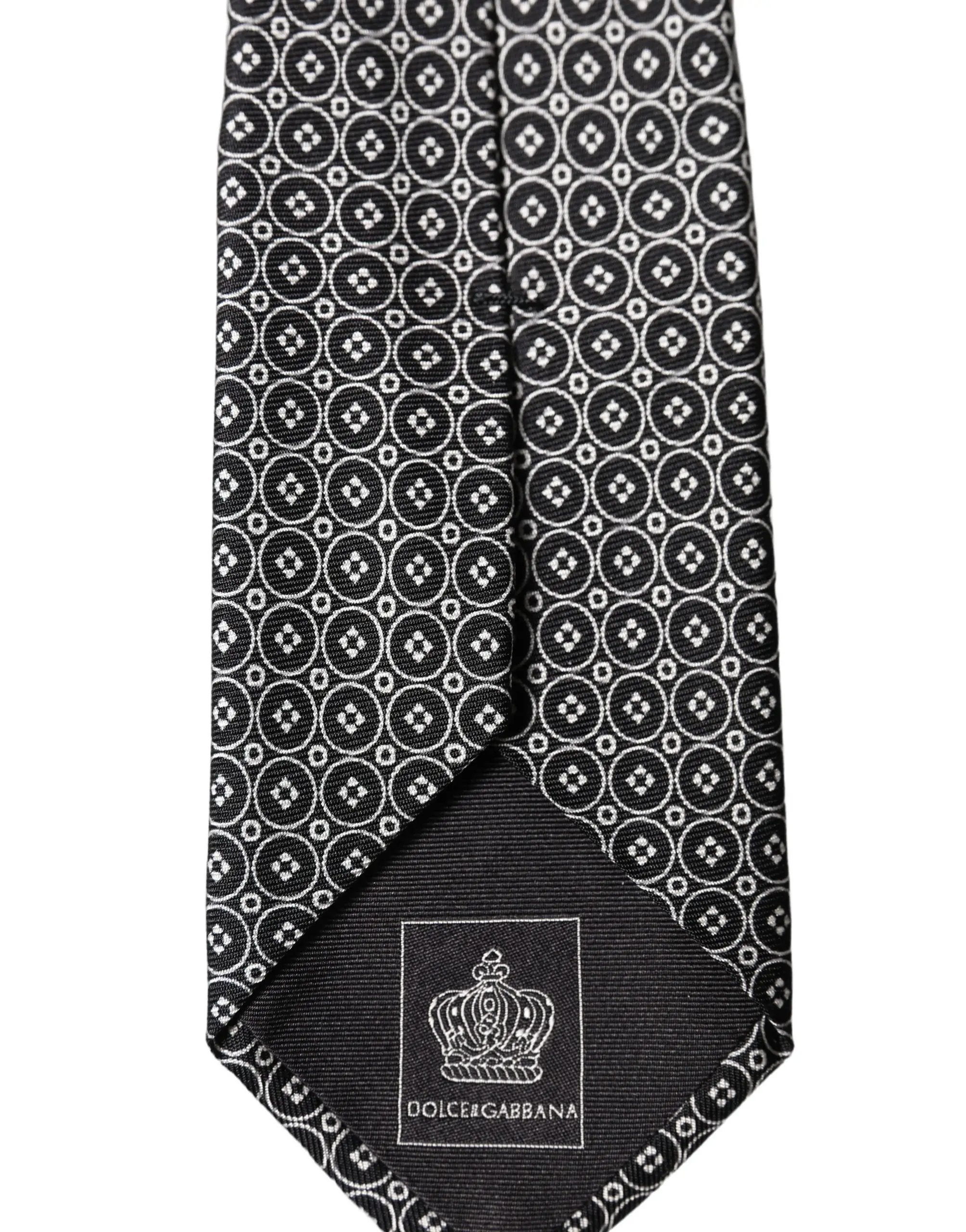 Dolce & Gabbana Black White Patterned Silk Adjustable Men Necktie Tie
