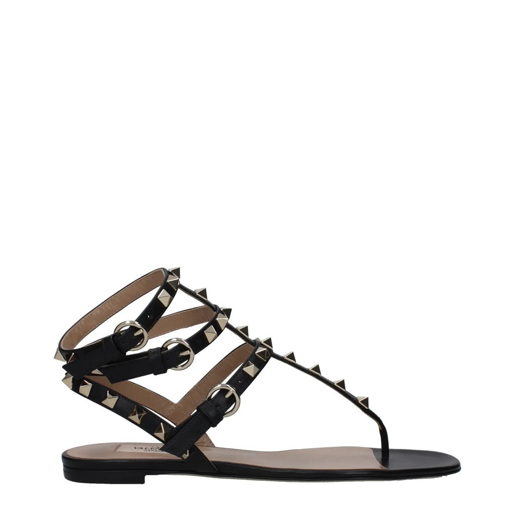 Valentino Garavani Black Leather Flip-Flop Sandals