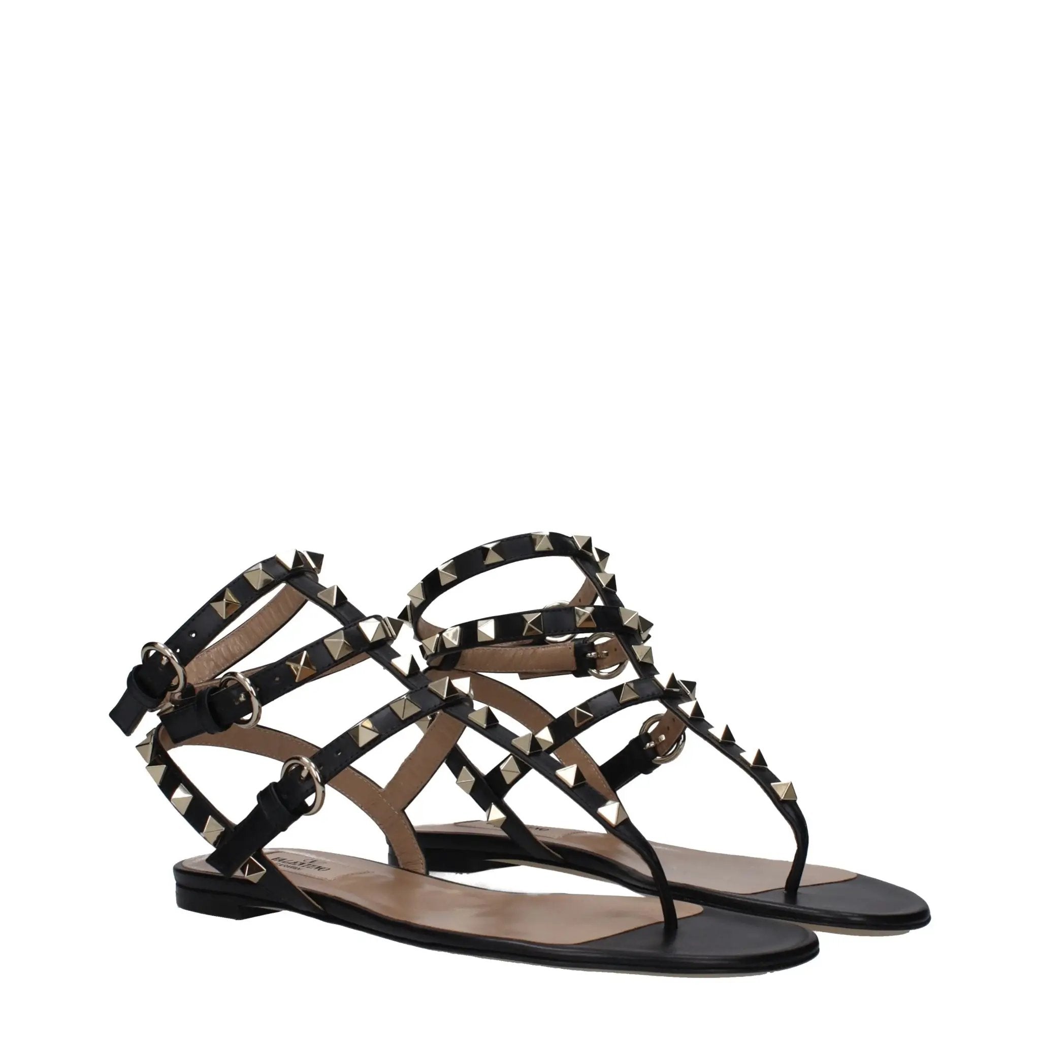 Valentino Garavani Black Leather Flip-Flop Sandals