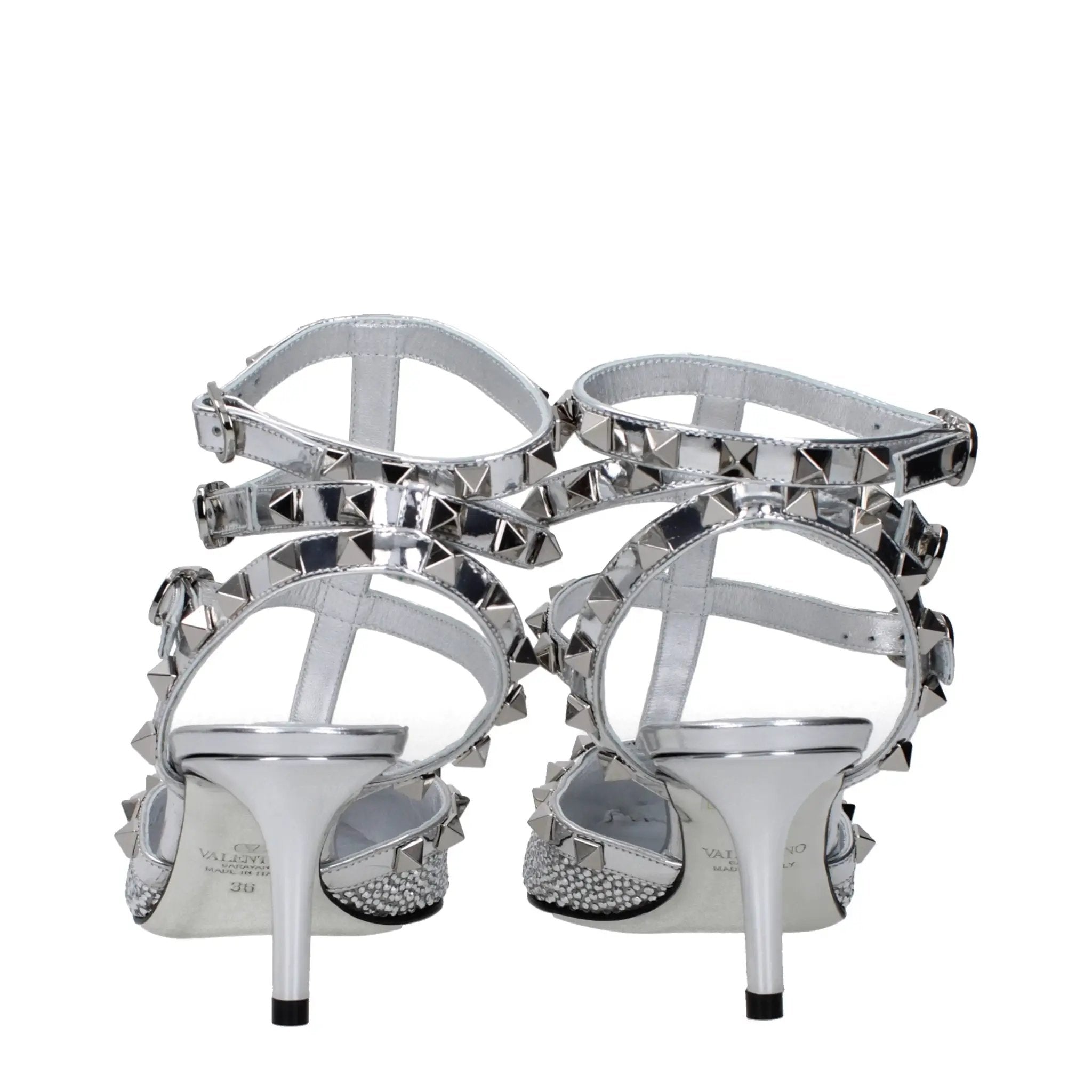 Valentino Garavani Gray Leather Stiletto Heel Sandals